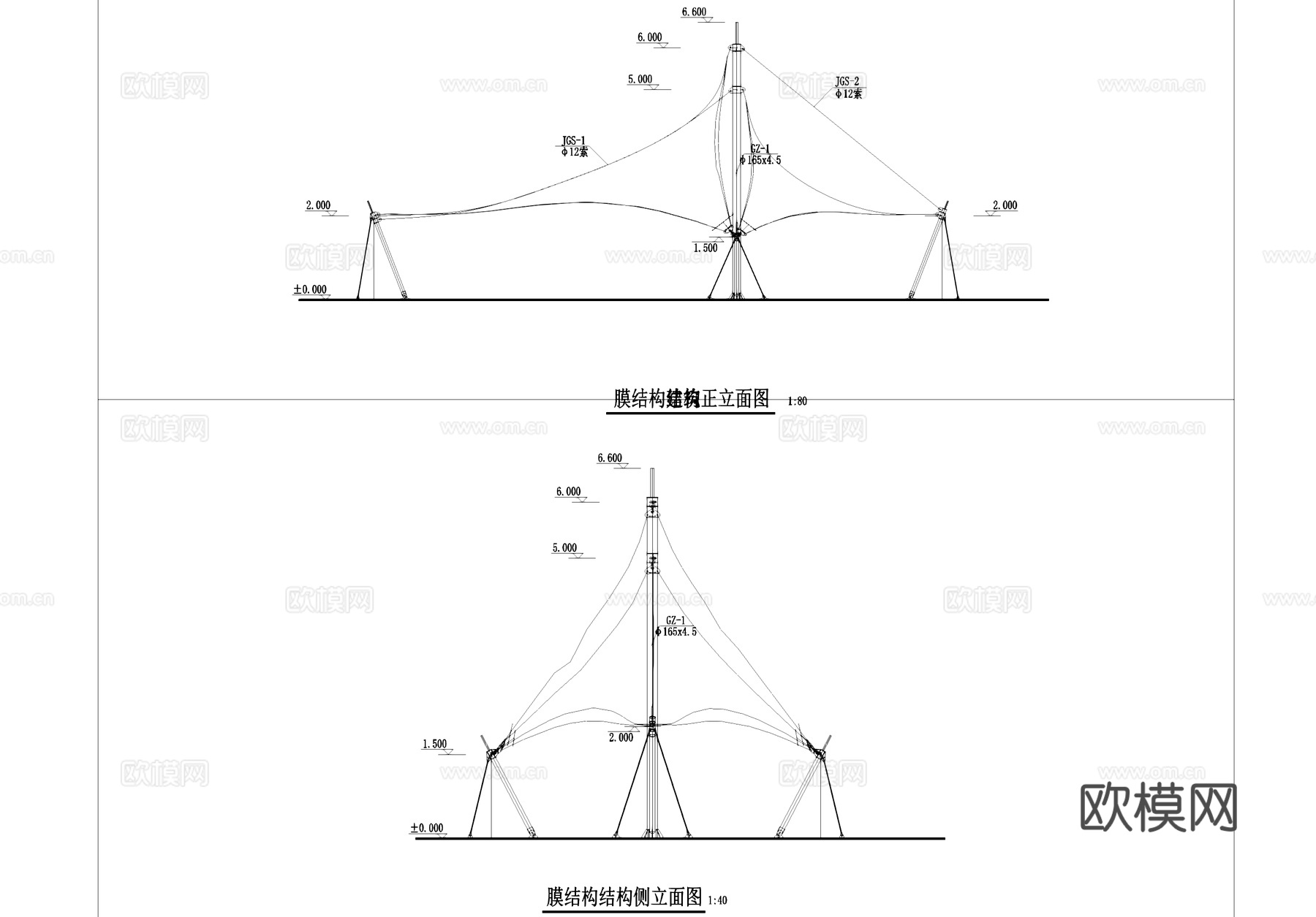 张拉膜亭建筑结构CAD施工图cad施工图
