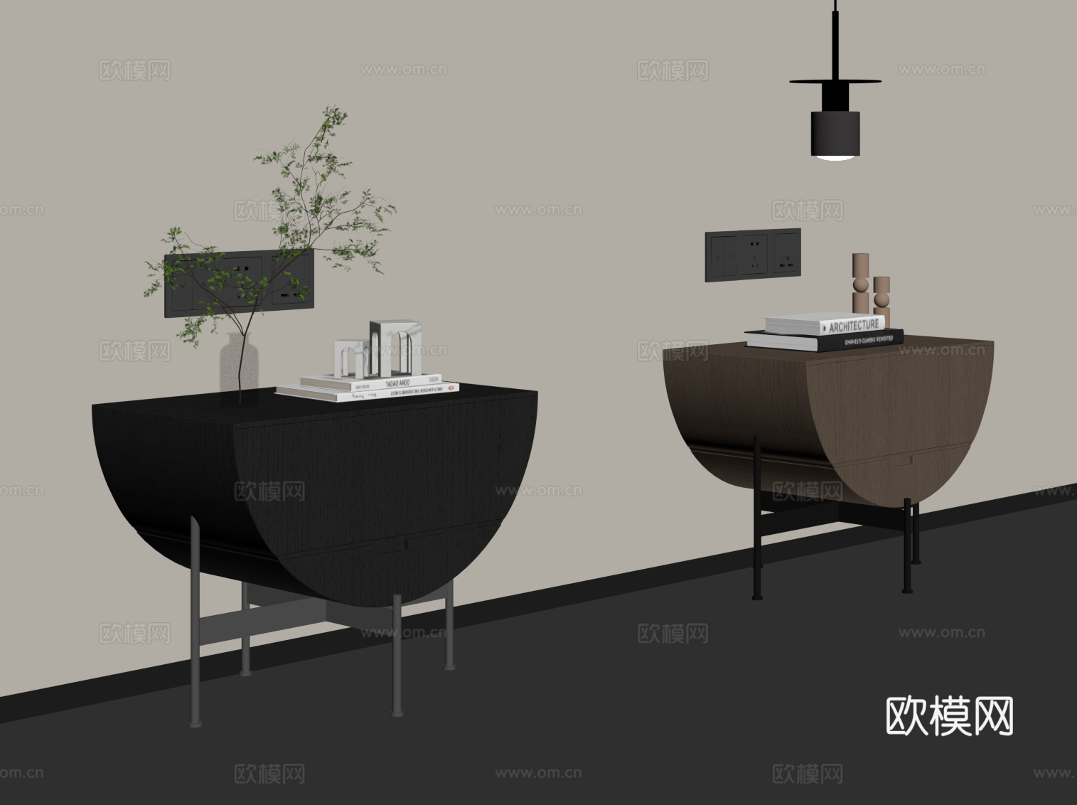 现代意式床头柜 边柜su模型