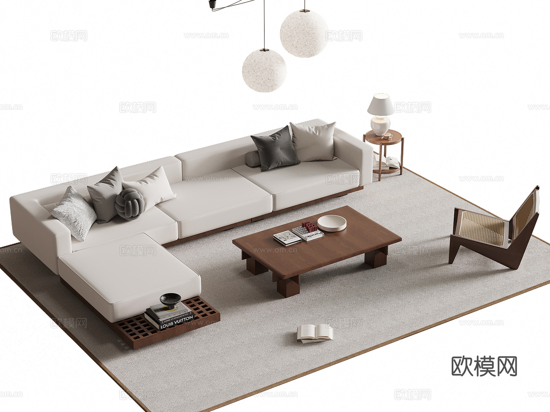 中古风沙发茶几组合su模型