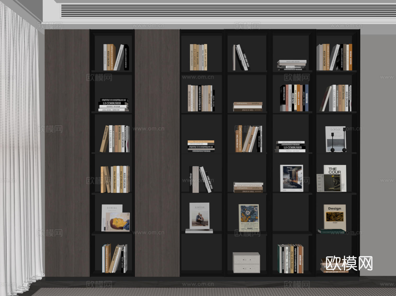现代意式书柜su模型