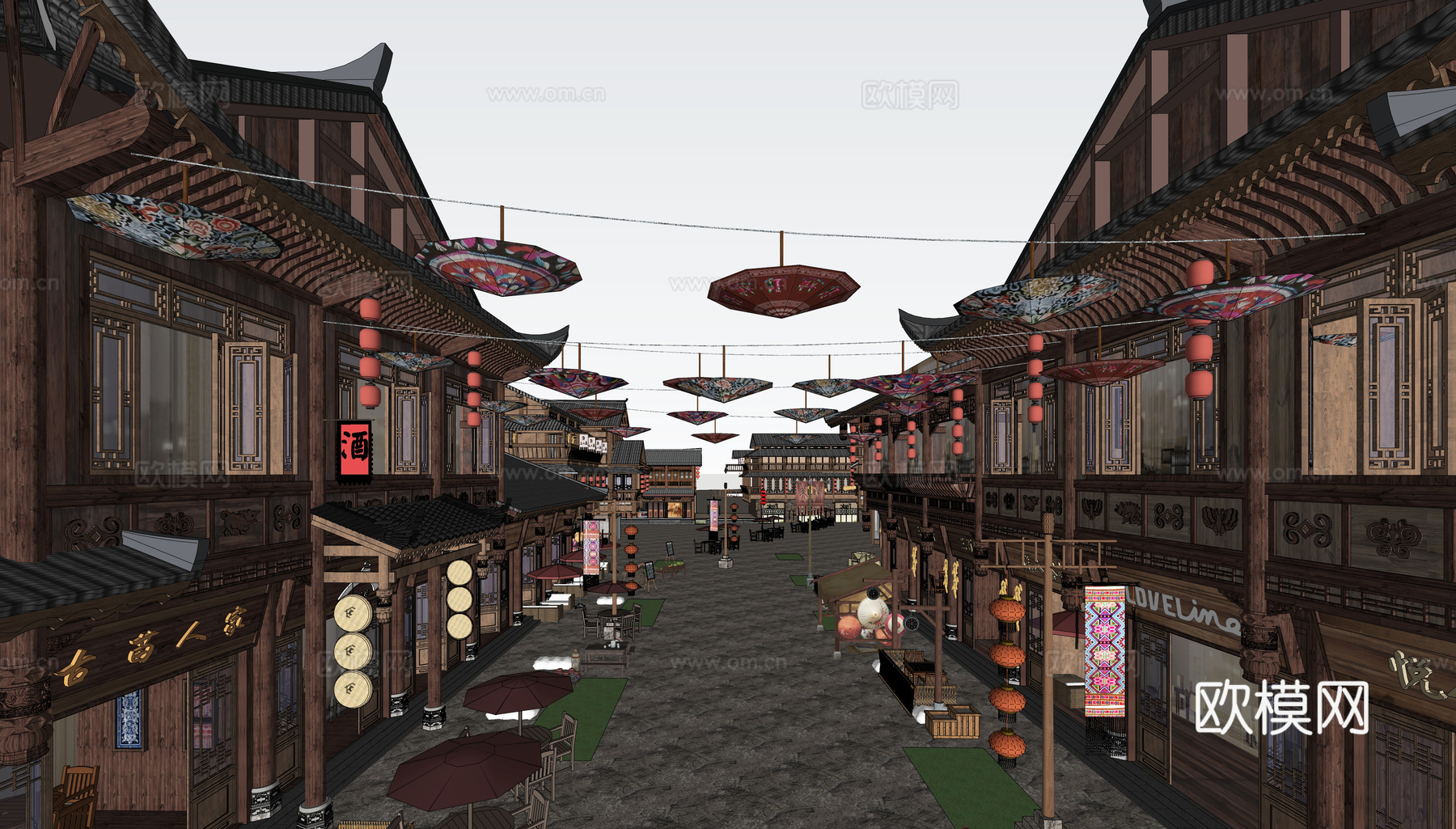 中式复古商业街 中式风情商业级su模型