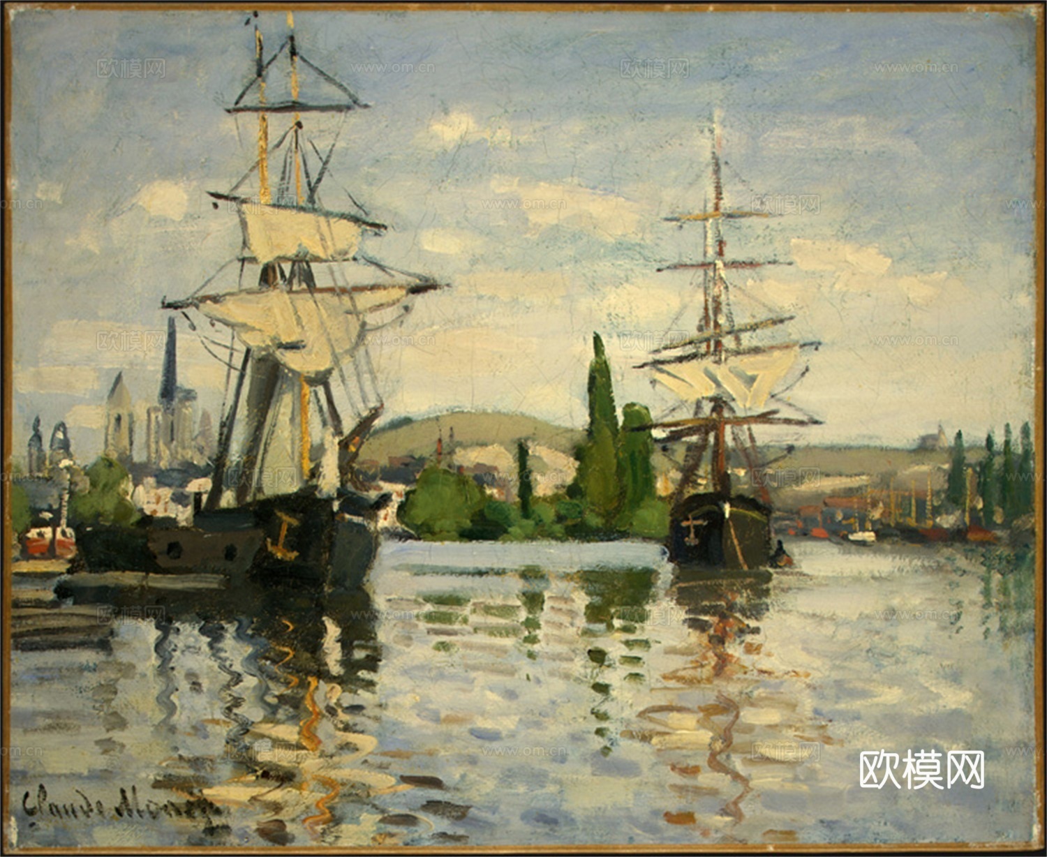 莫奈印象派绘画作品，世界经典名画385塞纳河上的船 美国华盛