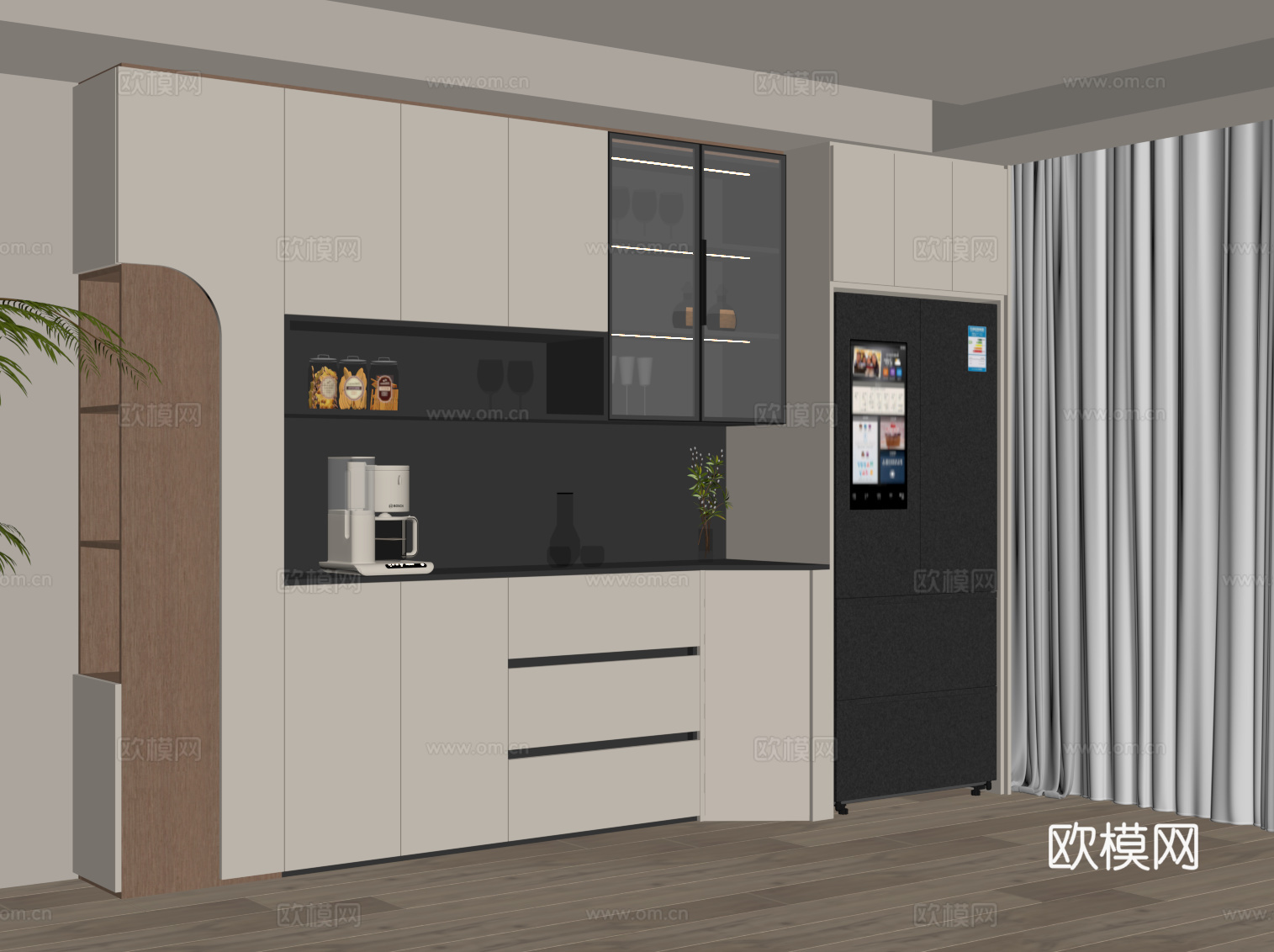 现代简约酒柜 餐边柜su模型