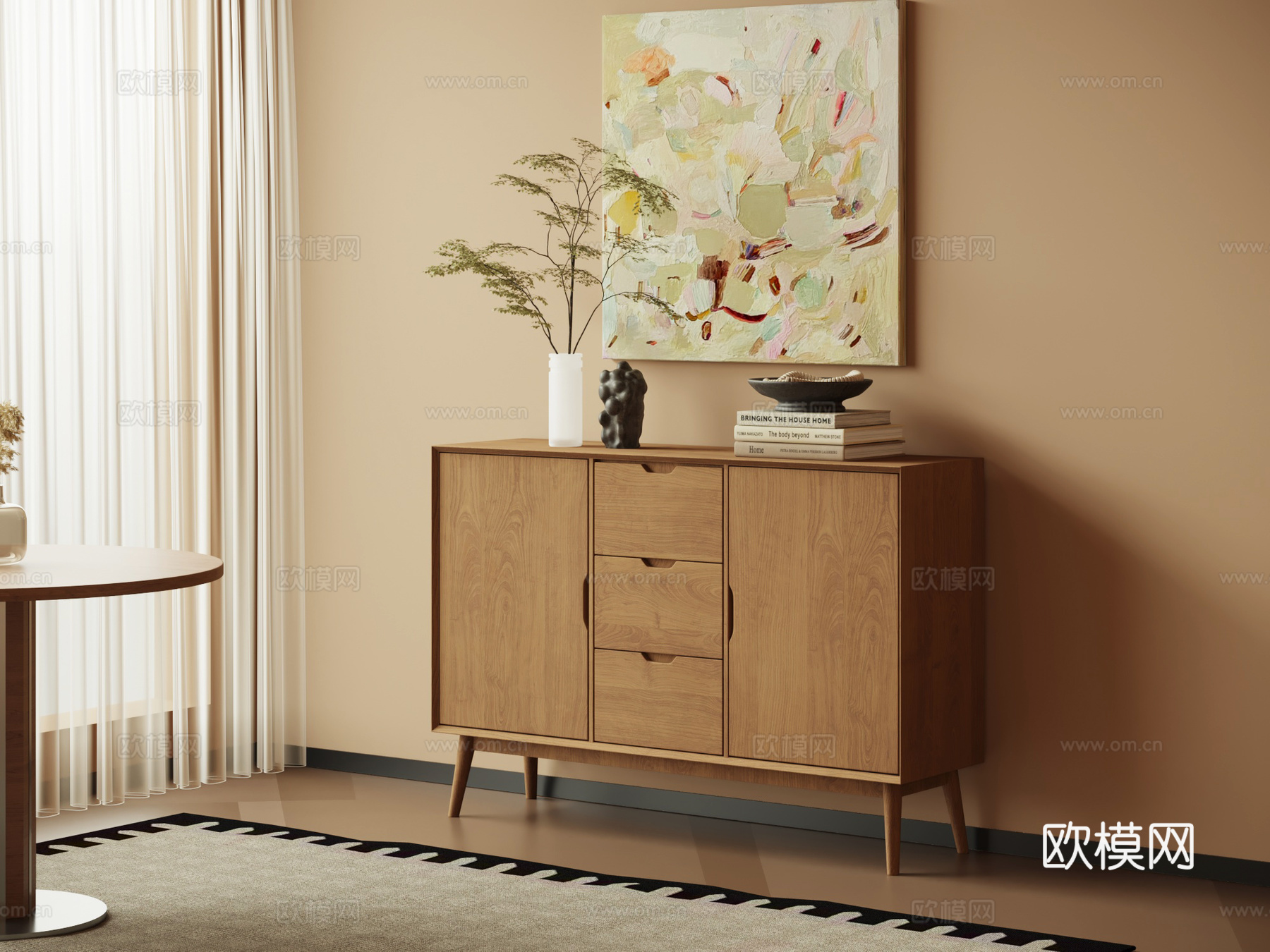 中古风玄关柜 边柜 端景柜 斗柜su模型