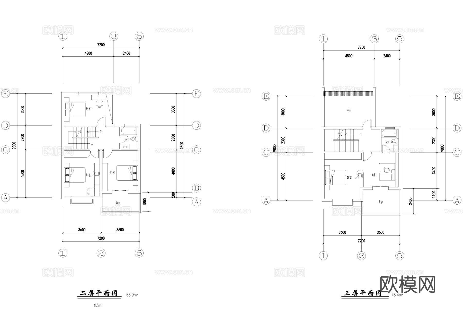 徽派三层别墅建筑CAD施工图cad施工图
