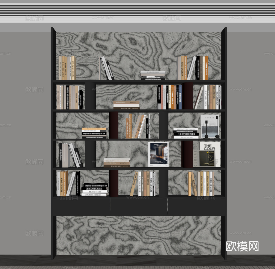 现代意式书架 置物架 书柜su模型