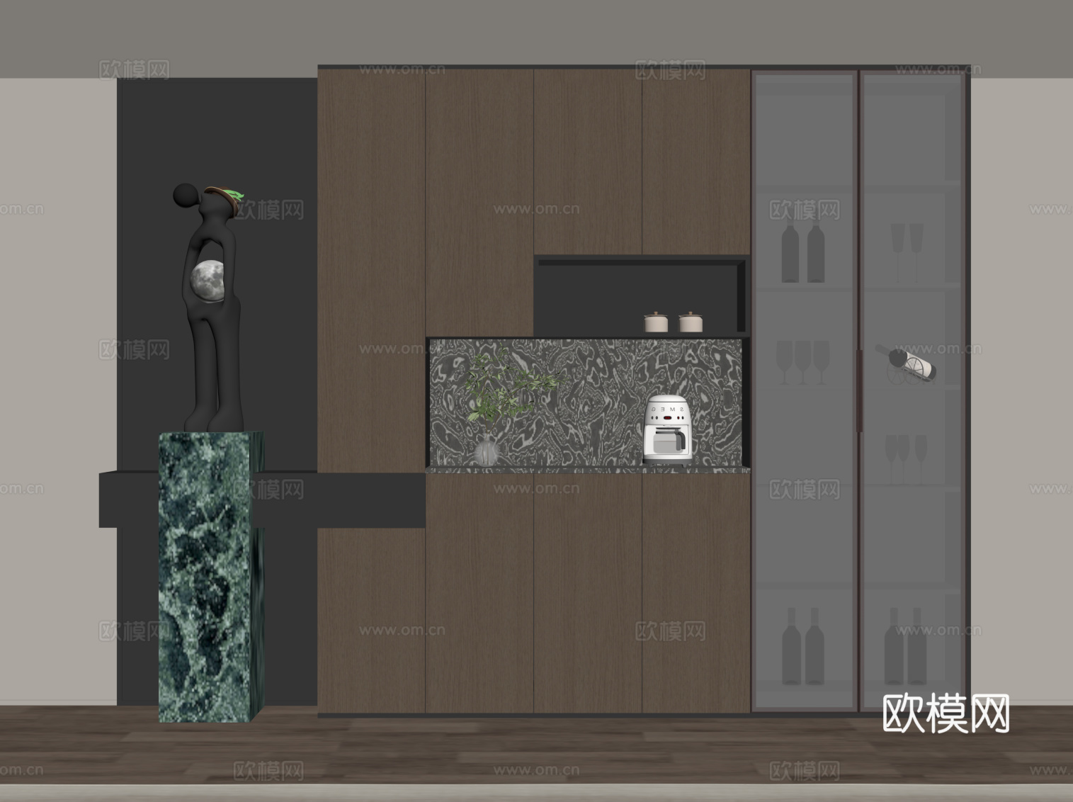 现代意式酒柜 餐边柜su模型