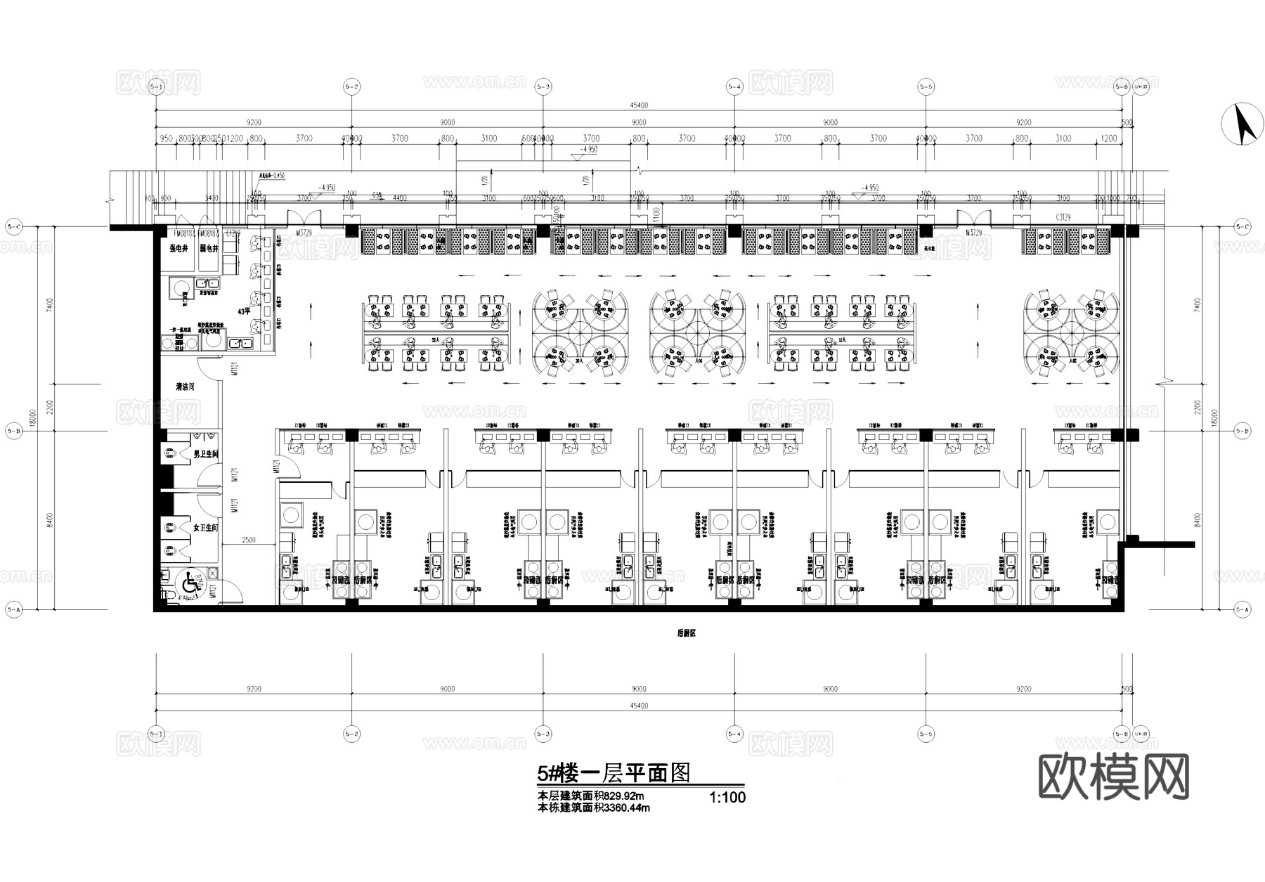 美食街美食广场小吃城室内工装平面图CAD施工图cad施工图