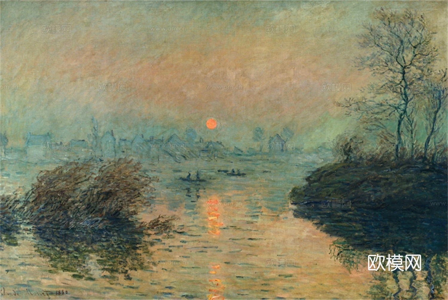 莫奈印象派绘画作品，世界经典名画242Sunset on t