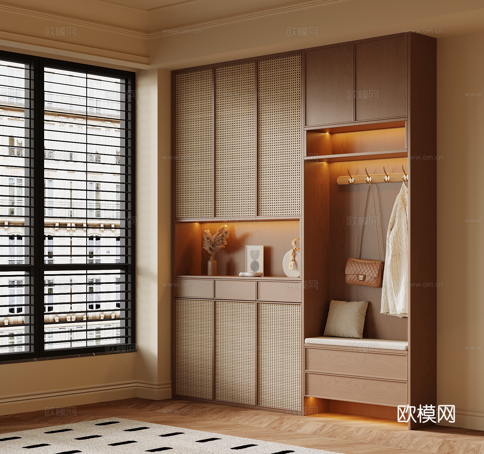 中古风鞋柜 入户鞋柜su模型