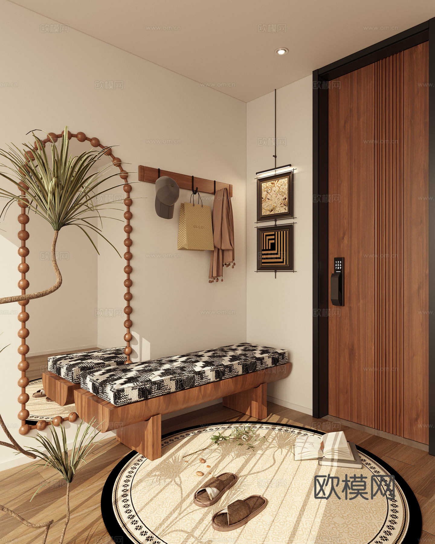 全身镜换鞋凳挂衣杆su模型