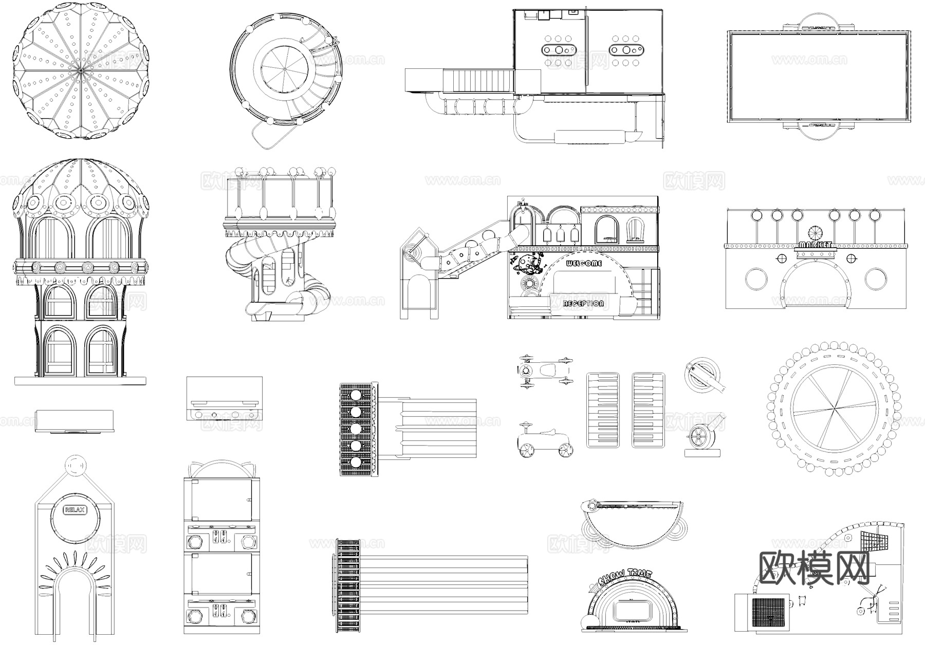 儿童活动场地游乐设施平立面图块图库CAD施工图cad施工图