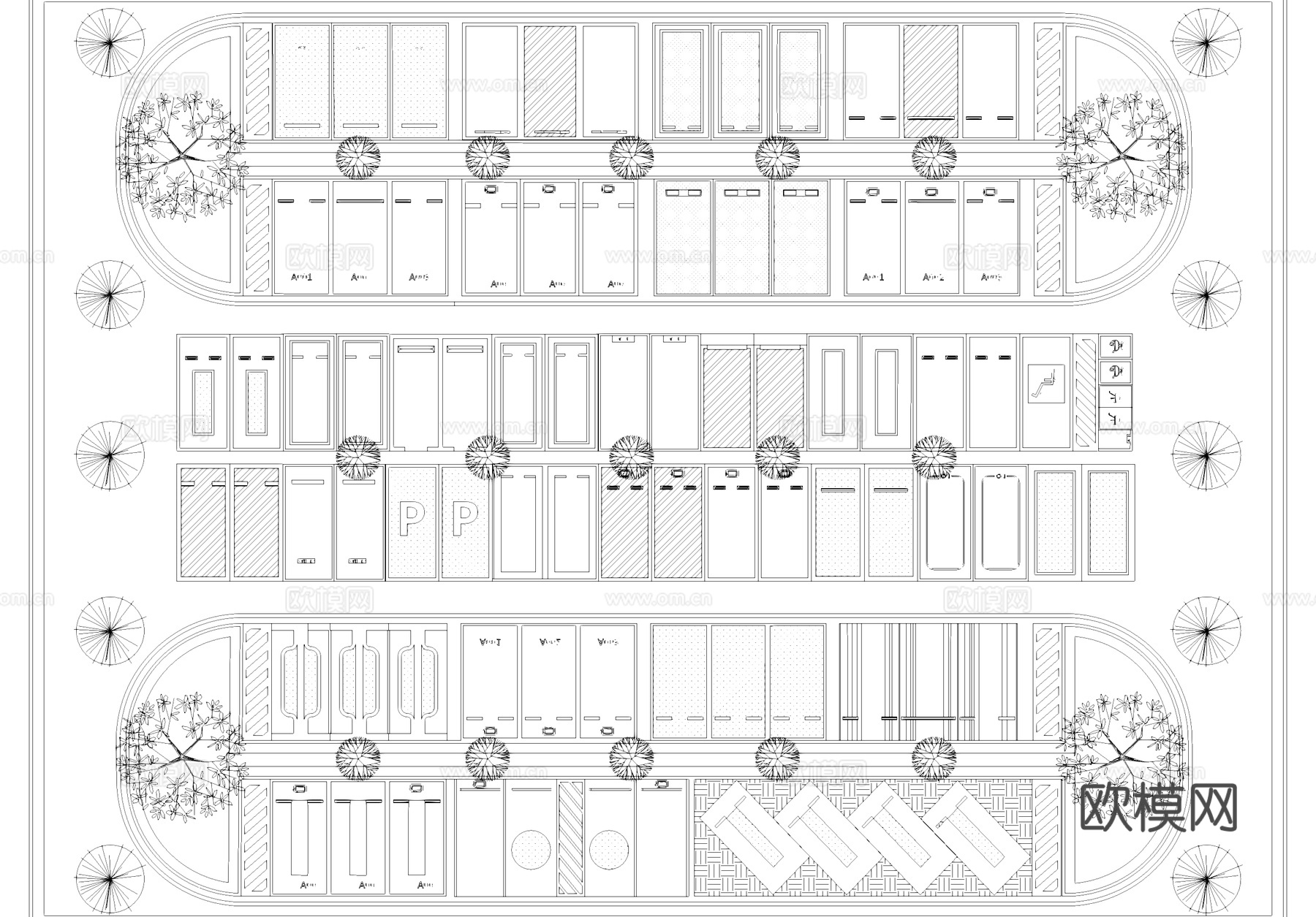 户外停车场平面图块图库cad施工图