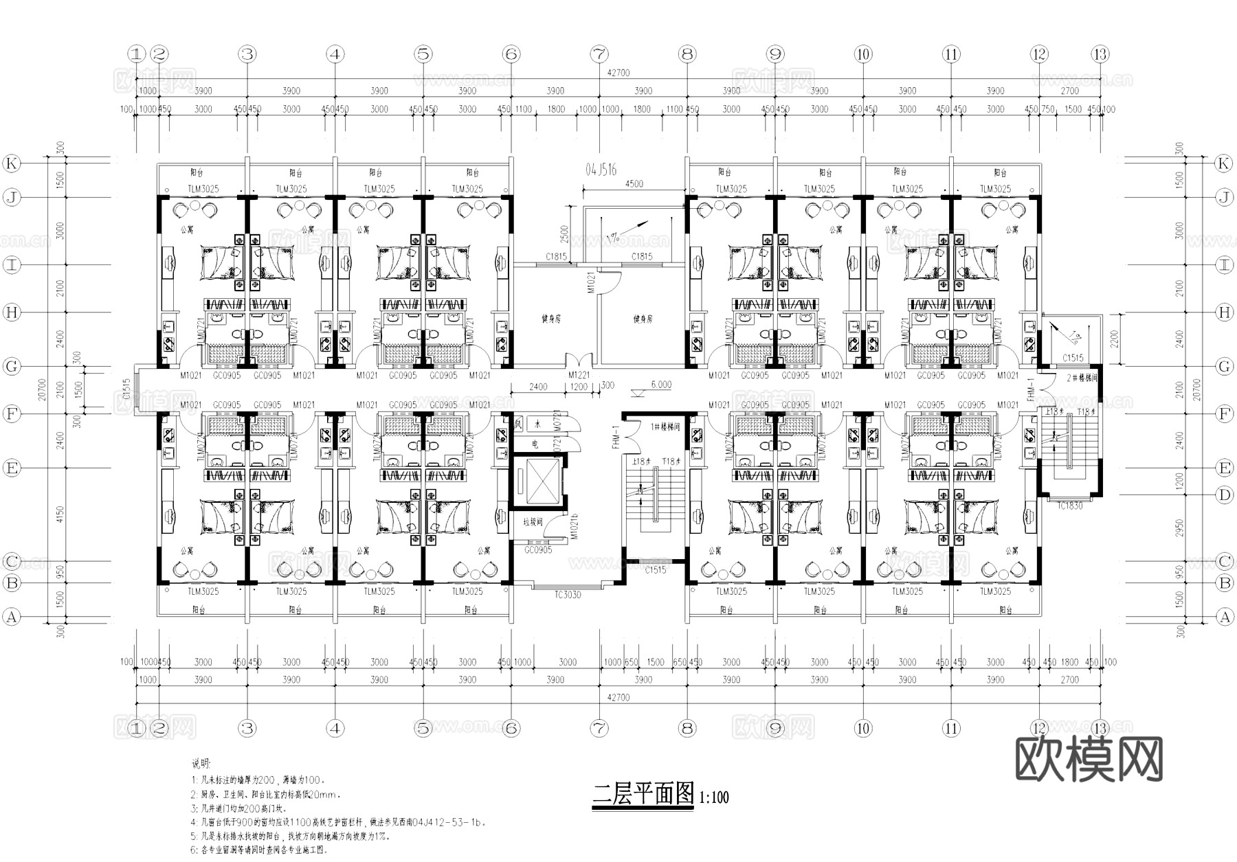 高层公寓宿舍楼建筑CAD施工图cad施工图