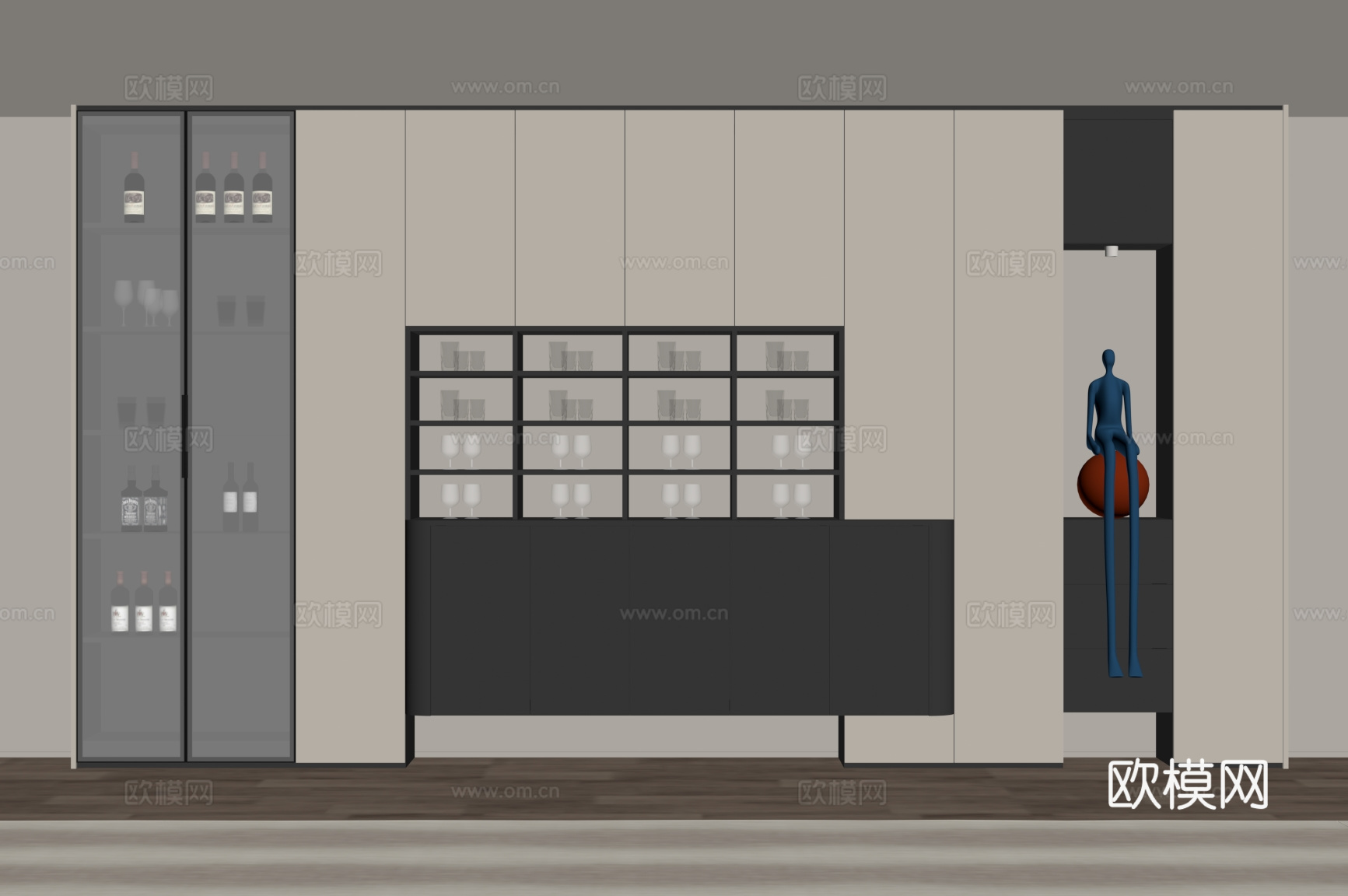现代意式酒柜 餐边柜su模型下载（渲染图2）