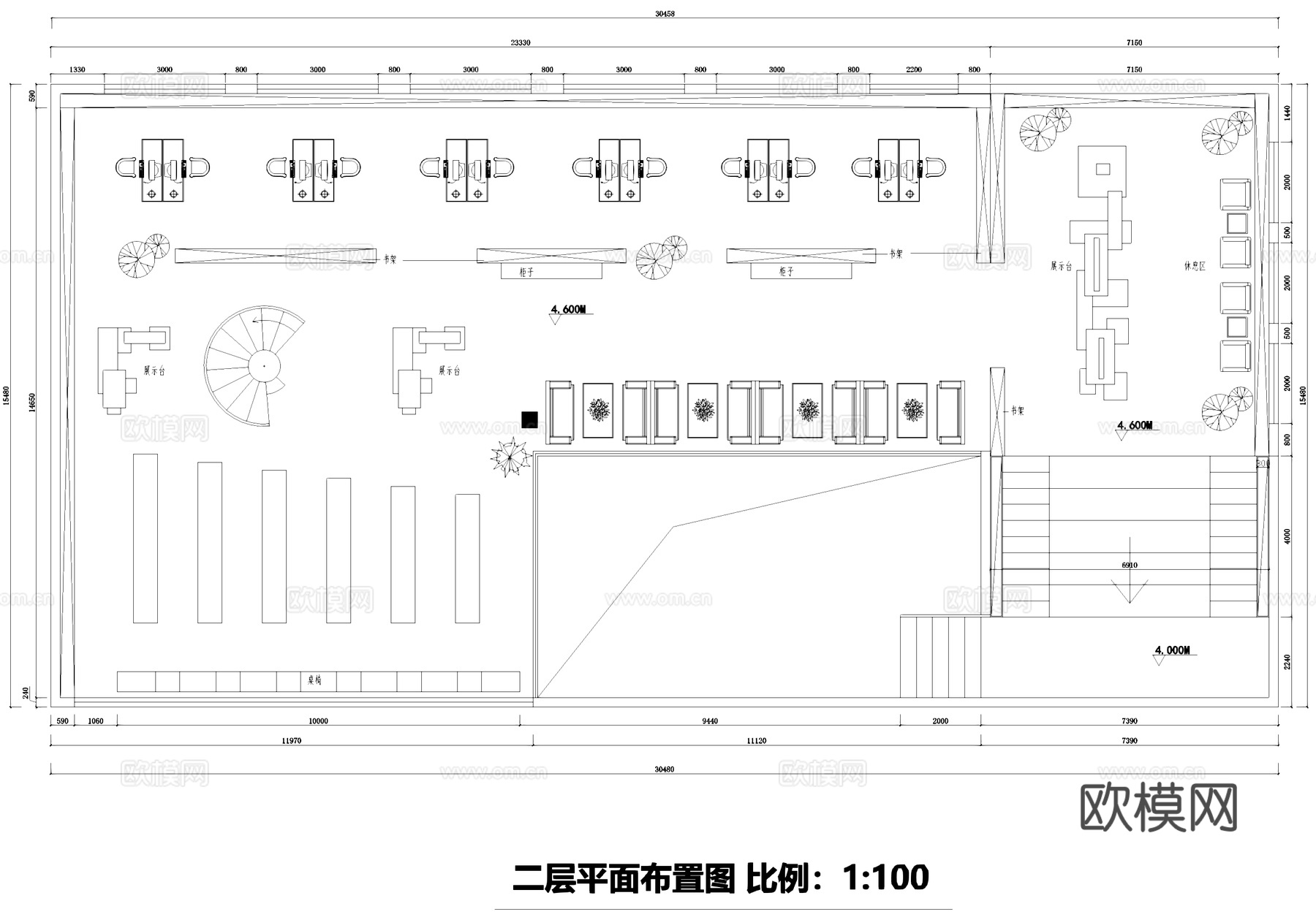 二层休闲书吧室内工装CAD施工图cad施工图