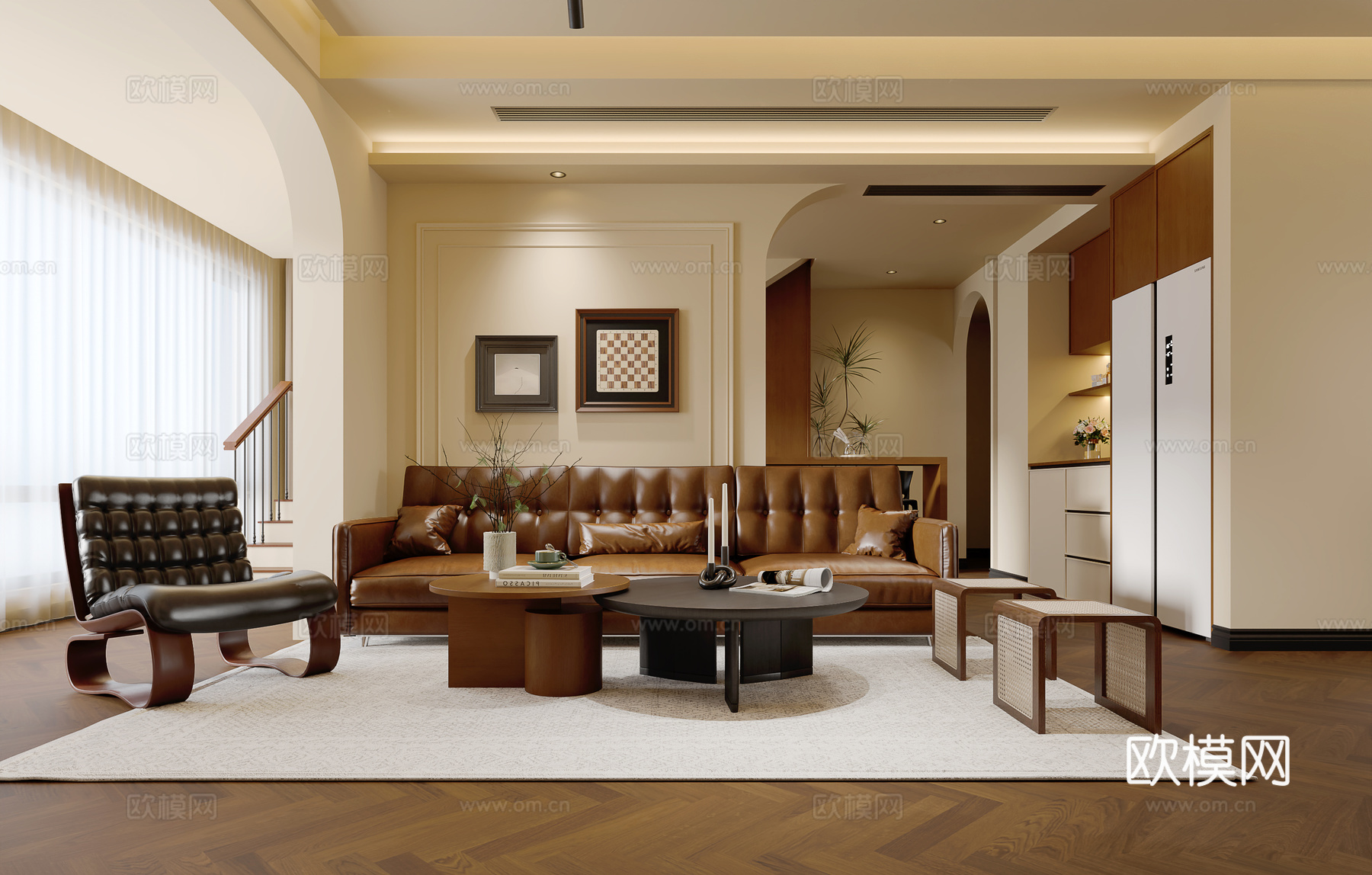 法式中古风客餐厅3d模型下载（渲染图1）