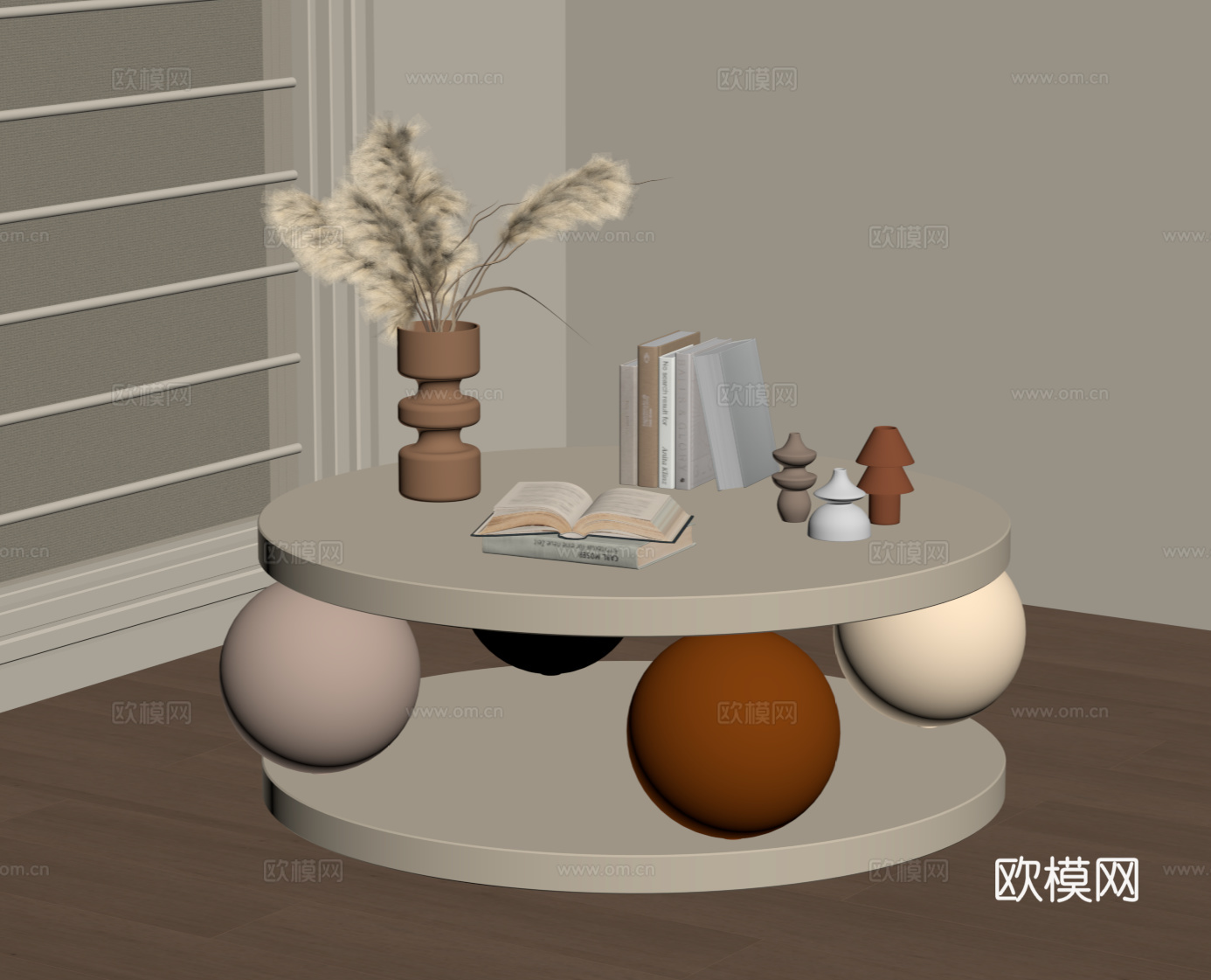 现代极简茶几 彩色圆形茶几su模型