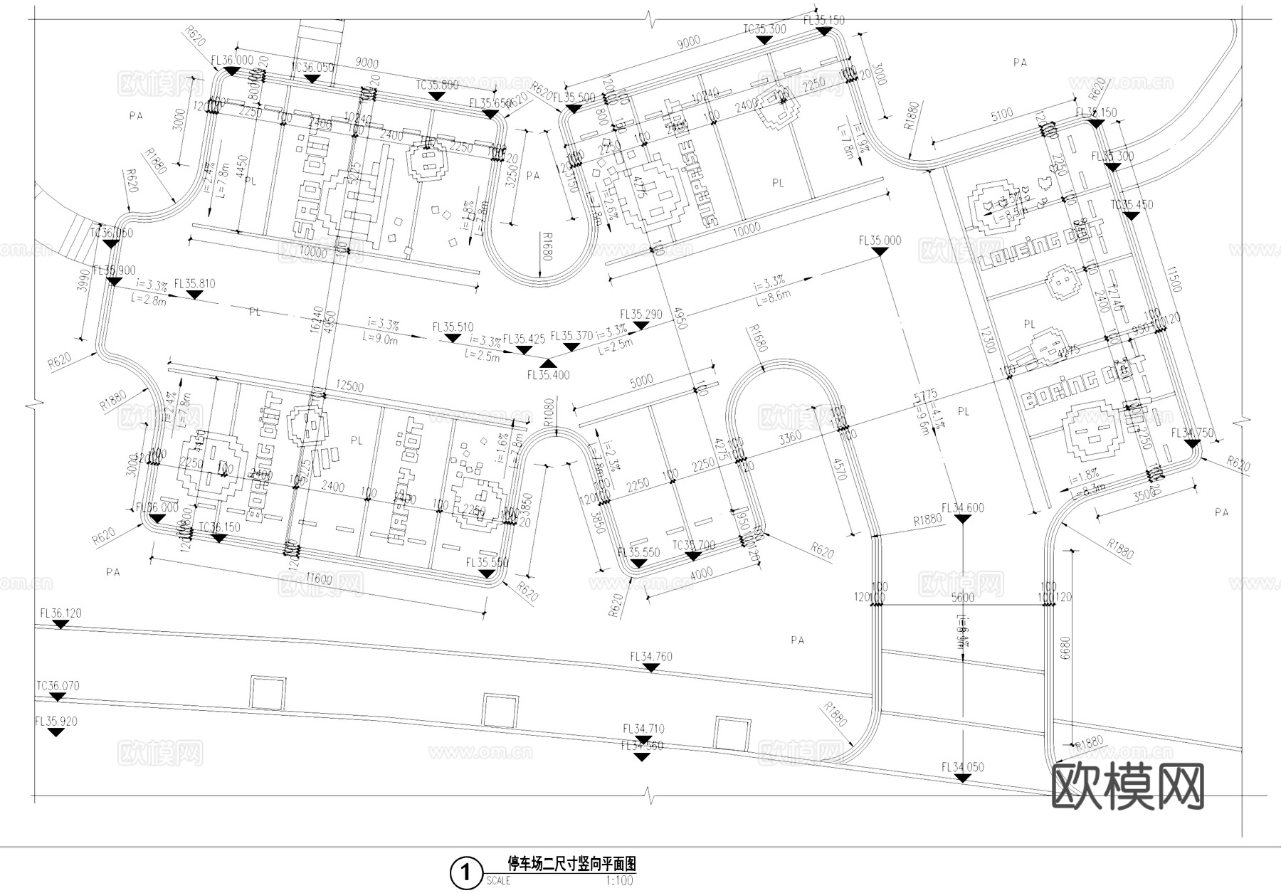 商业街停车场平面CAD施工图cad施工图