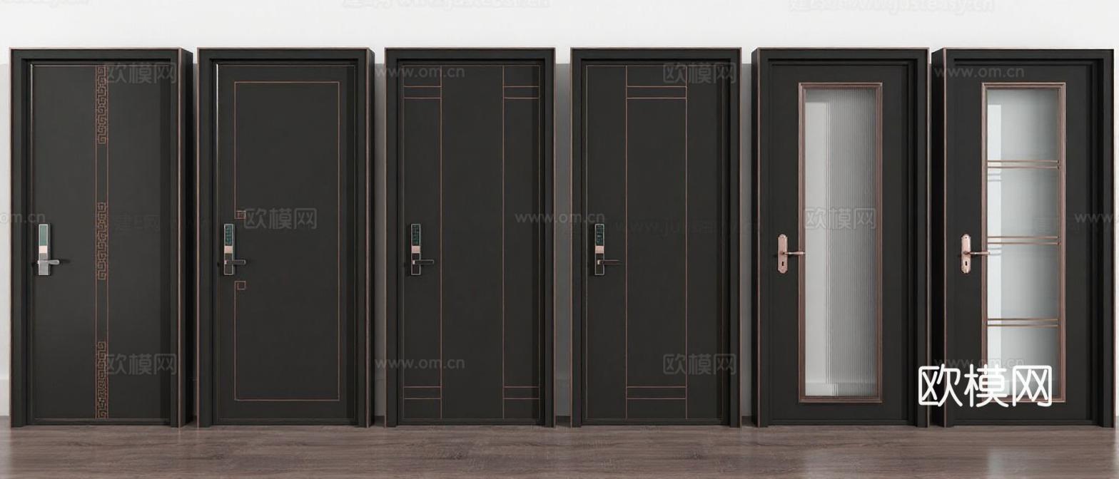 高端黑色入户门设计 智能门锁防盗门款式 现代家居3D渲染效果图 简约中式装修安全门系列免费3d模型下载_ID16298913_3dmax免费 ...