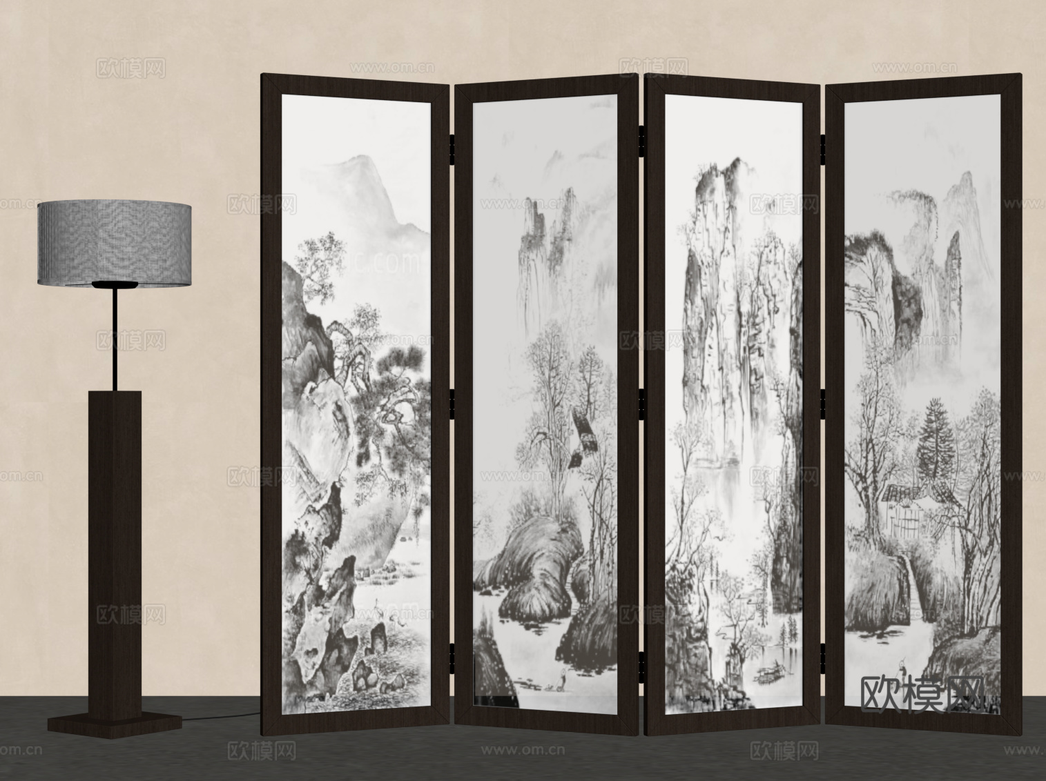 新中式屏风 隔断su模型