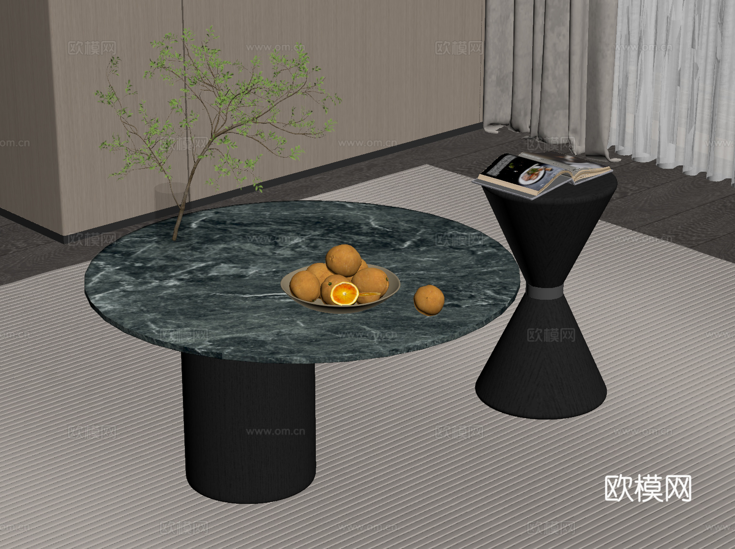 现代意式茶几 圆形茶几 大理石茶几su模型