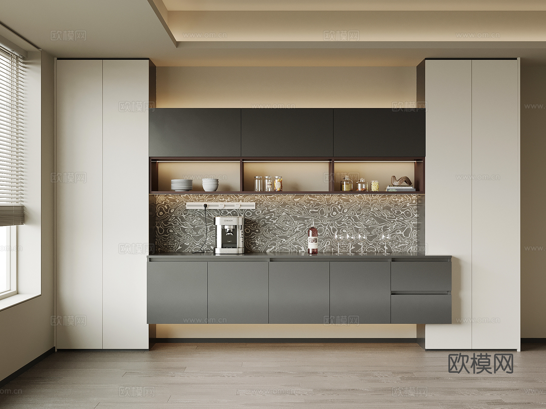 现代意式酒柜 餐边柜su模型下载（渲染图1）