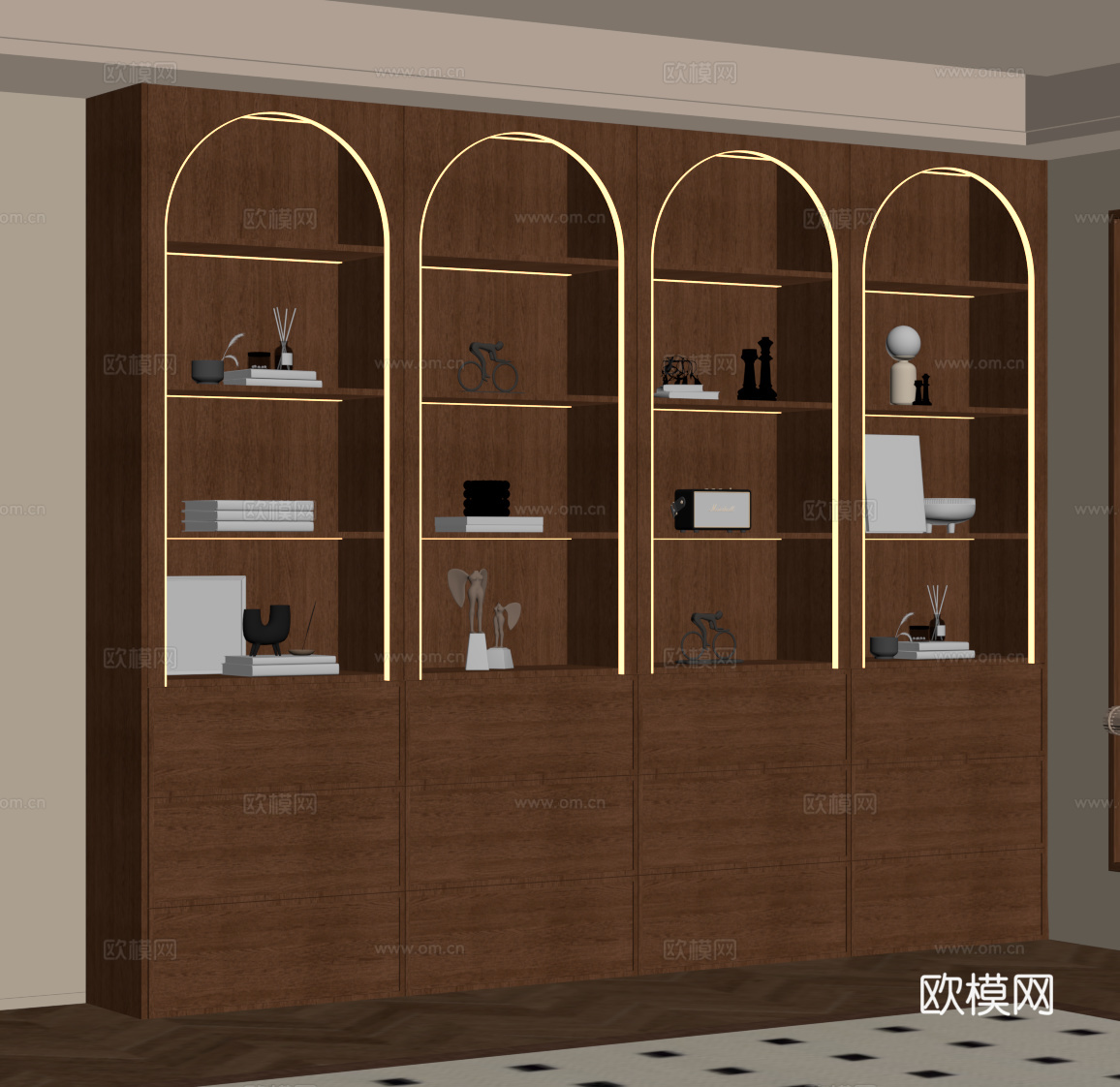 中古风书柜su模型