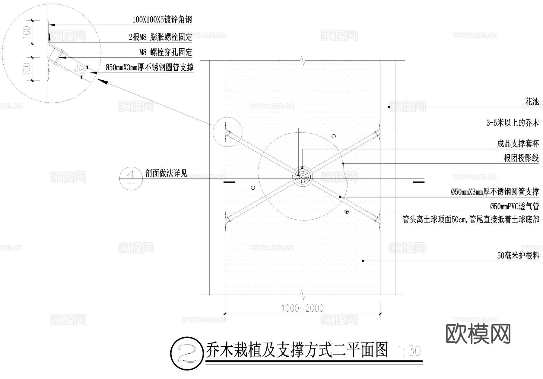乔木栽植及支撑方式节点大样详图CAD施工图cad施工图