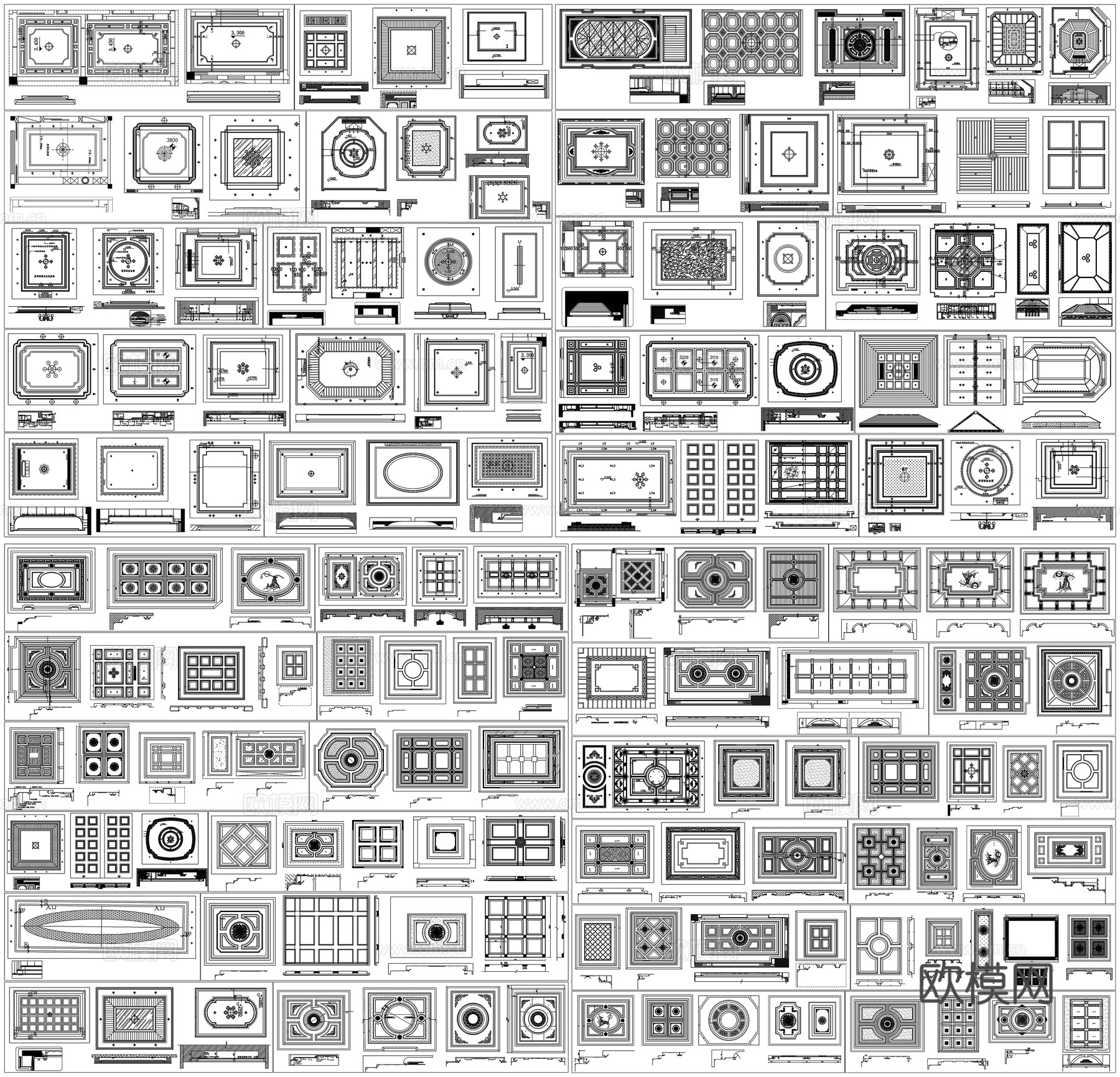 天花吊顶平面剖面节点详图CAD素材图库cad施工图