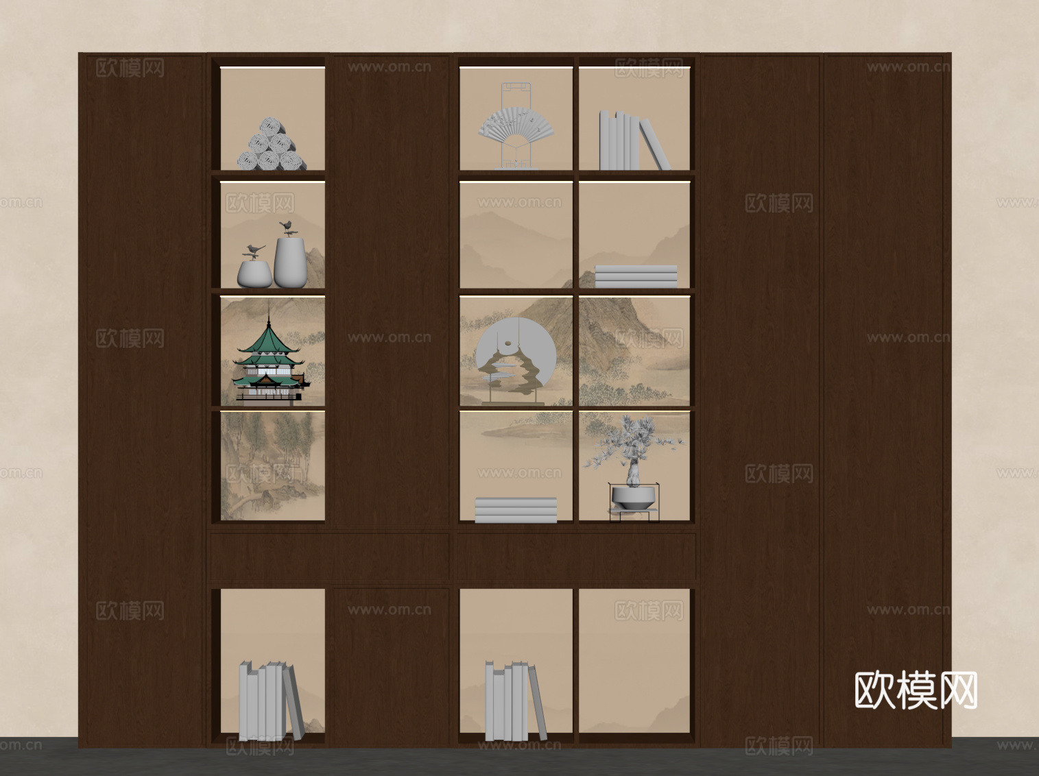 新中式书柜su模型