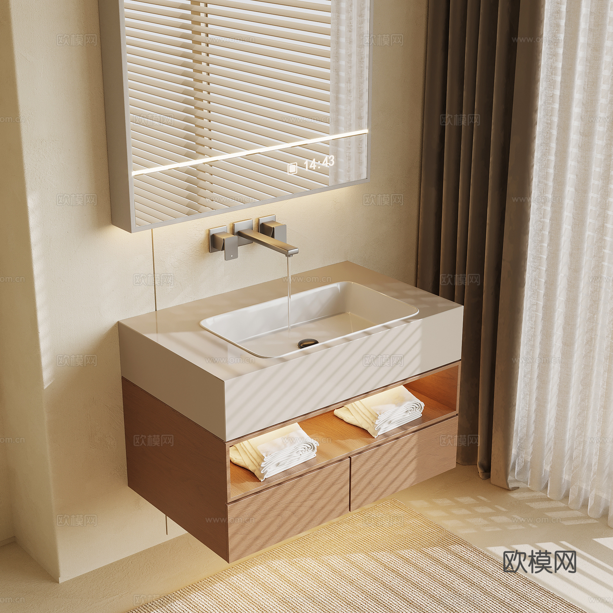 中古风浴室柜 洗手台su模型