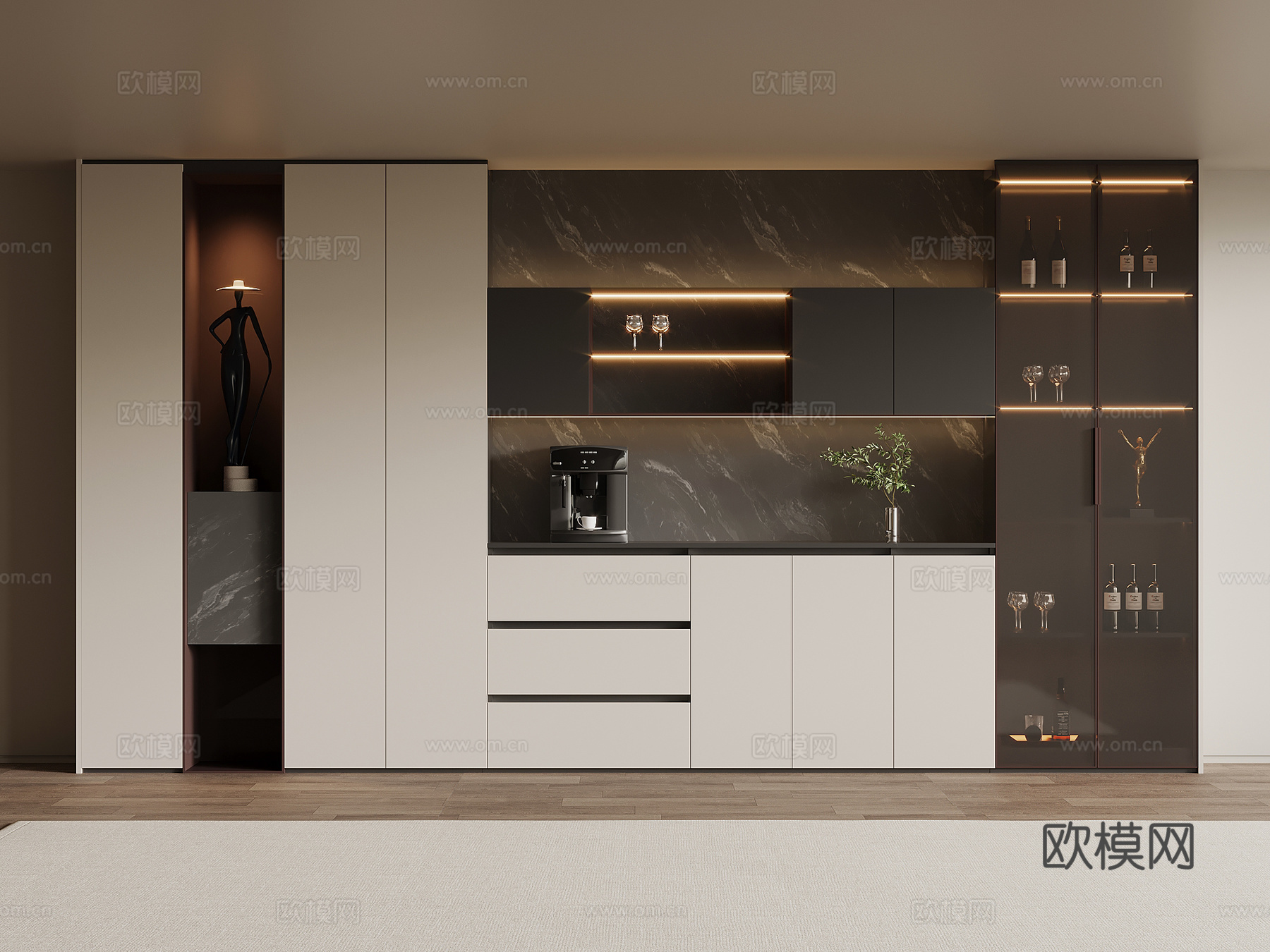 现代意式酒柜 餐边柜su模型