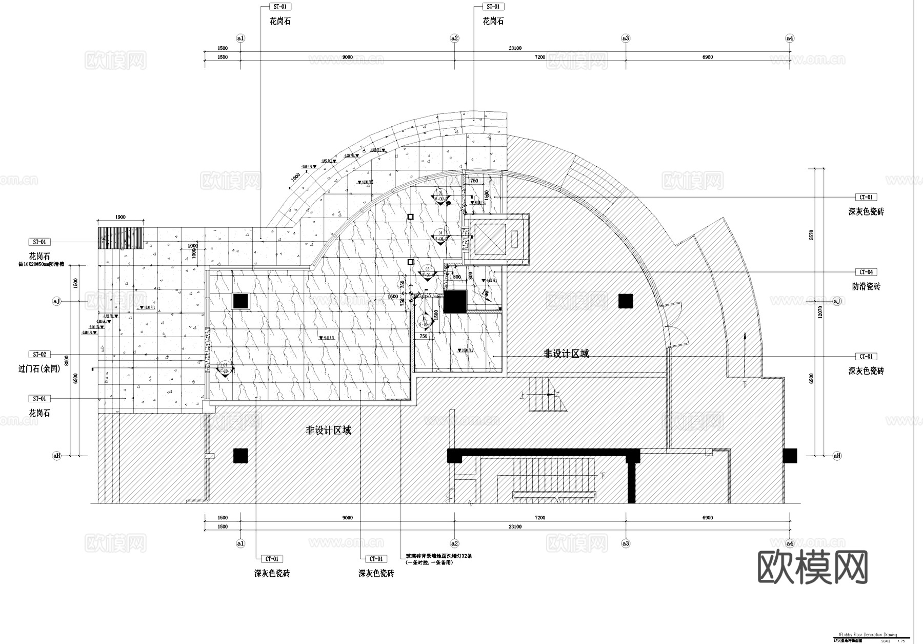 岳轩酒店一层大堂公区室内工装CAD施工图cad施工图