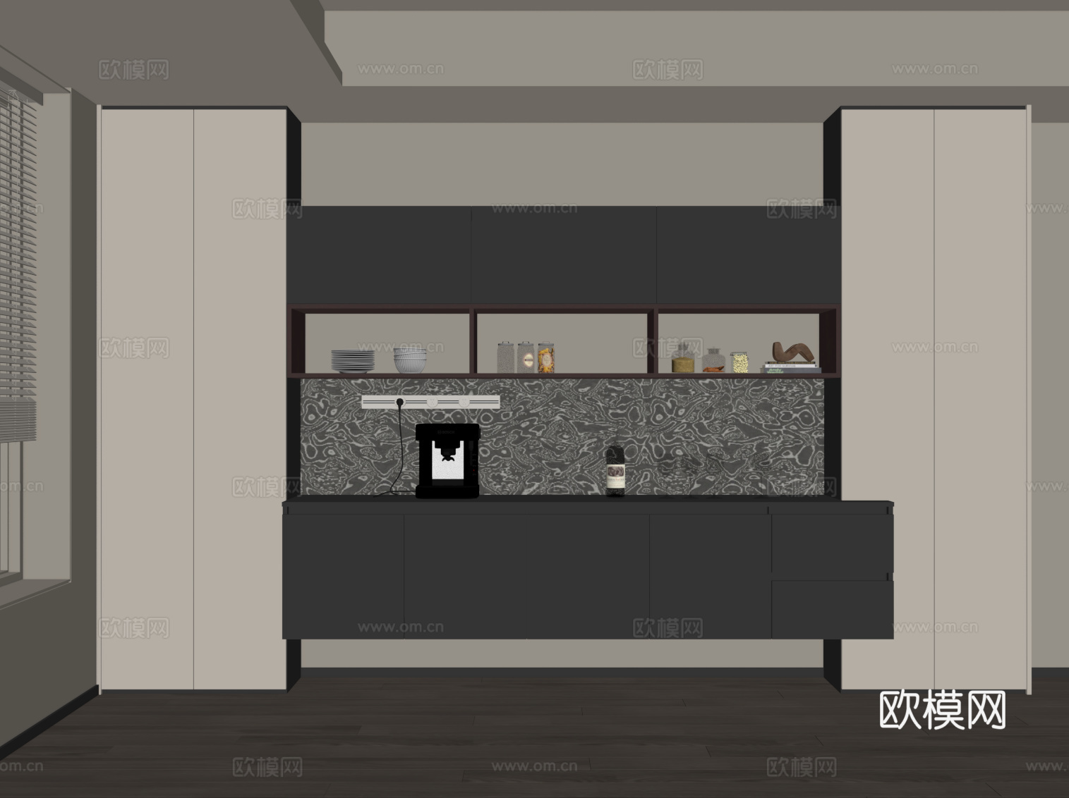 现代意式酒柜 餐边柜su模型下载（渲染图2）