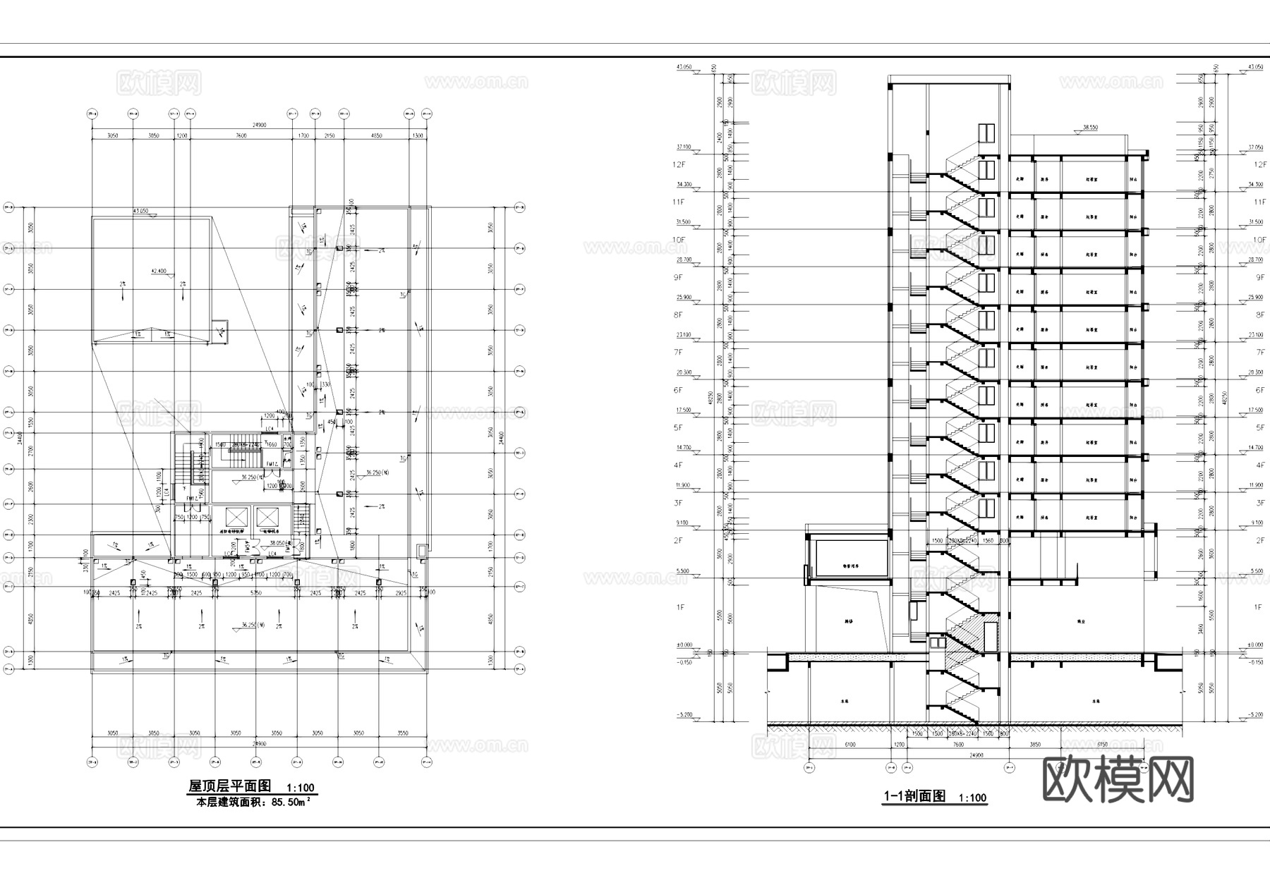 高层底商公寓楼建筑CAD施工图cad施工图