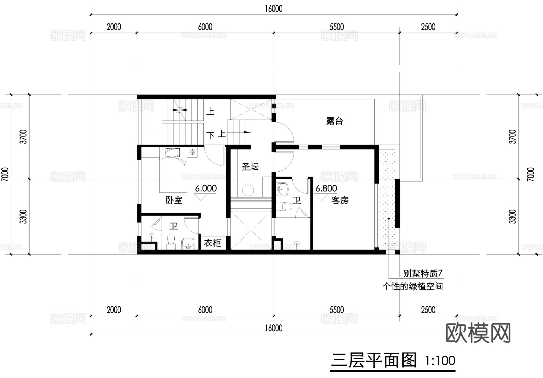 三层别墅建筑平面CAD施工图cad施工图