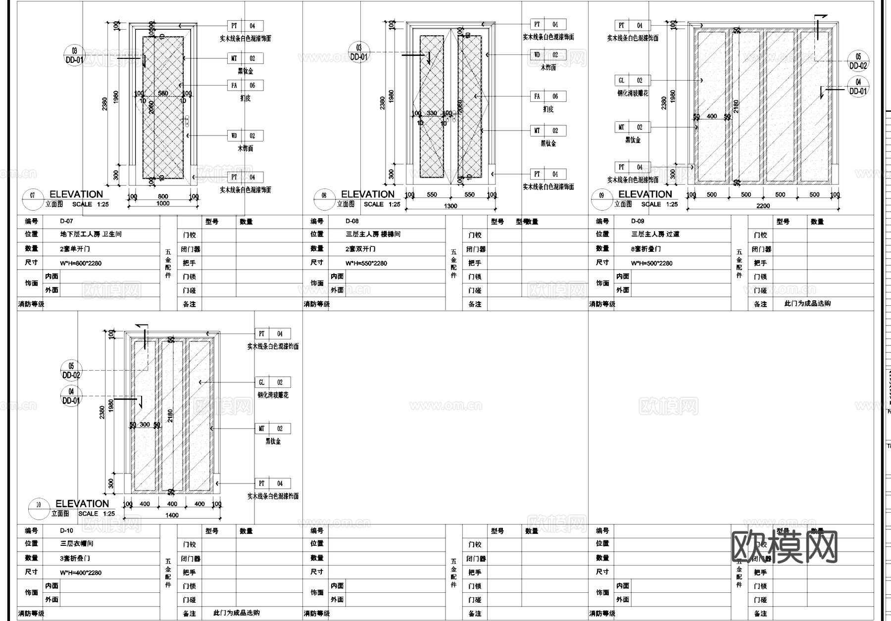 别墅家装门表门节点大样详图CAD施工图cad施工图