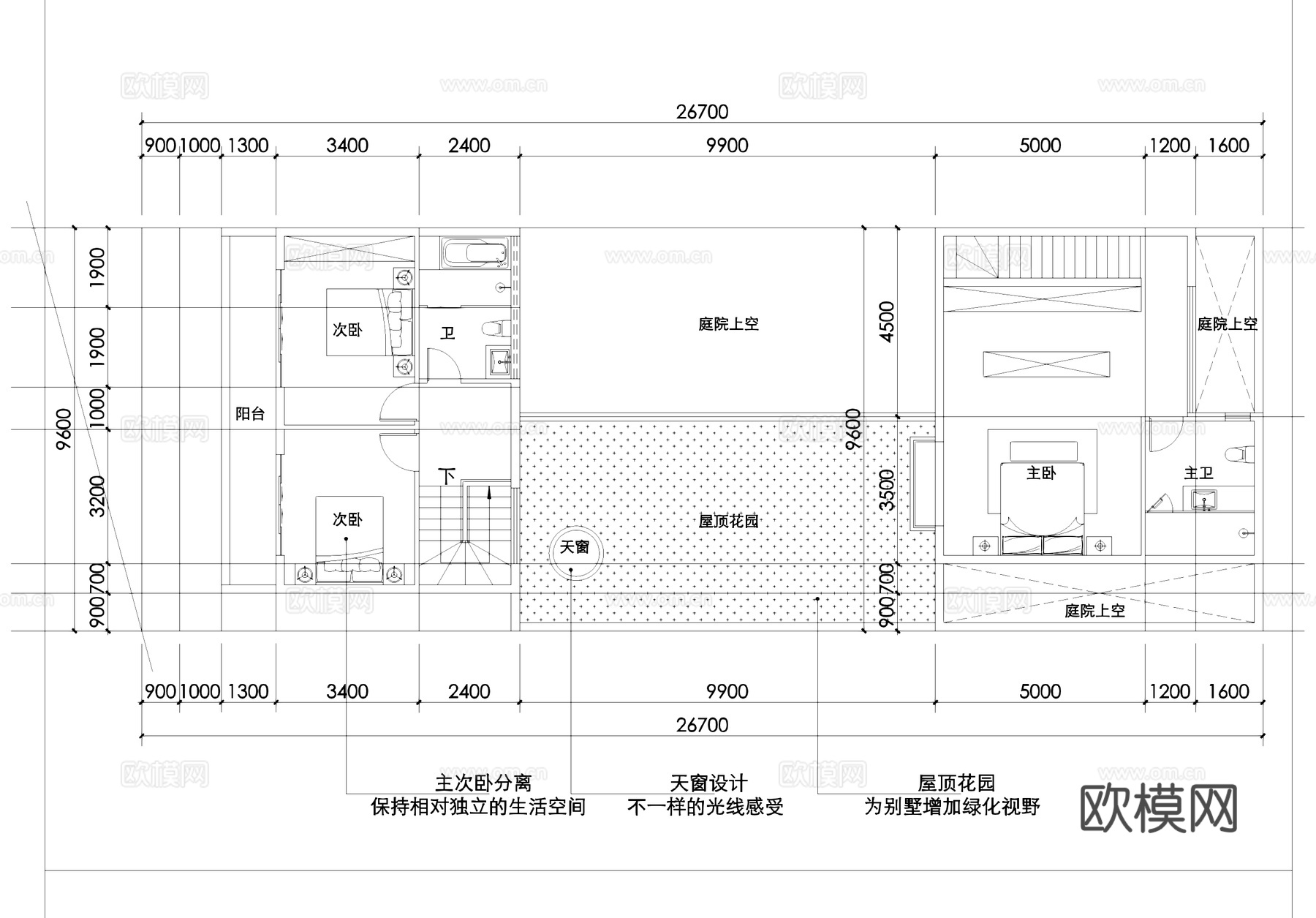 内庭院别墅平面图cad施工图