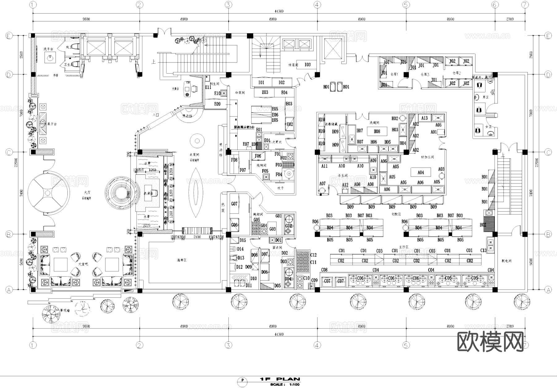 餐厅大堂室内工装平面图CAD施工图cad施工图cad施工图