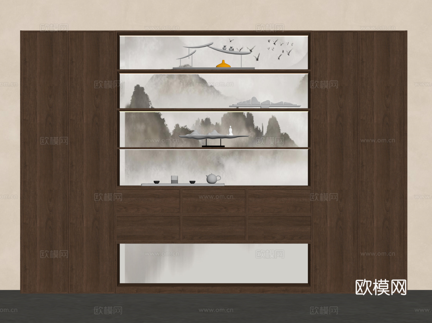 新中式书柜su模型