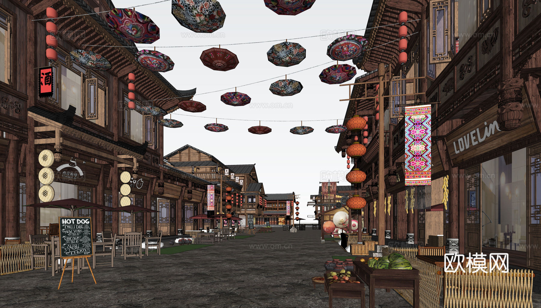 中式复古商业街 中式风情商业级su模型