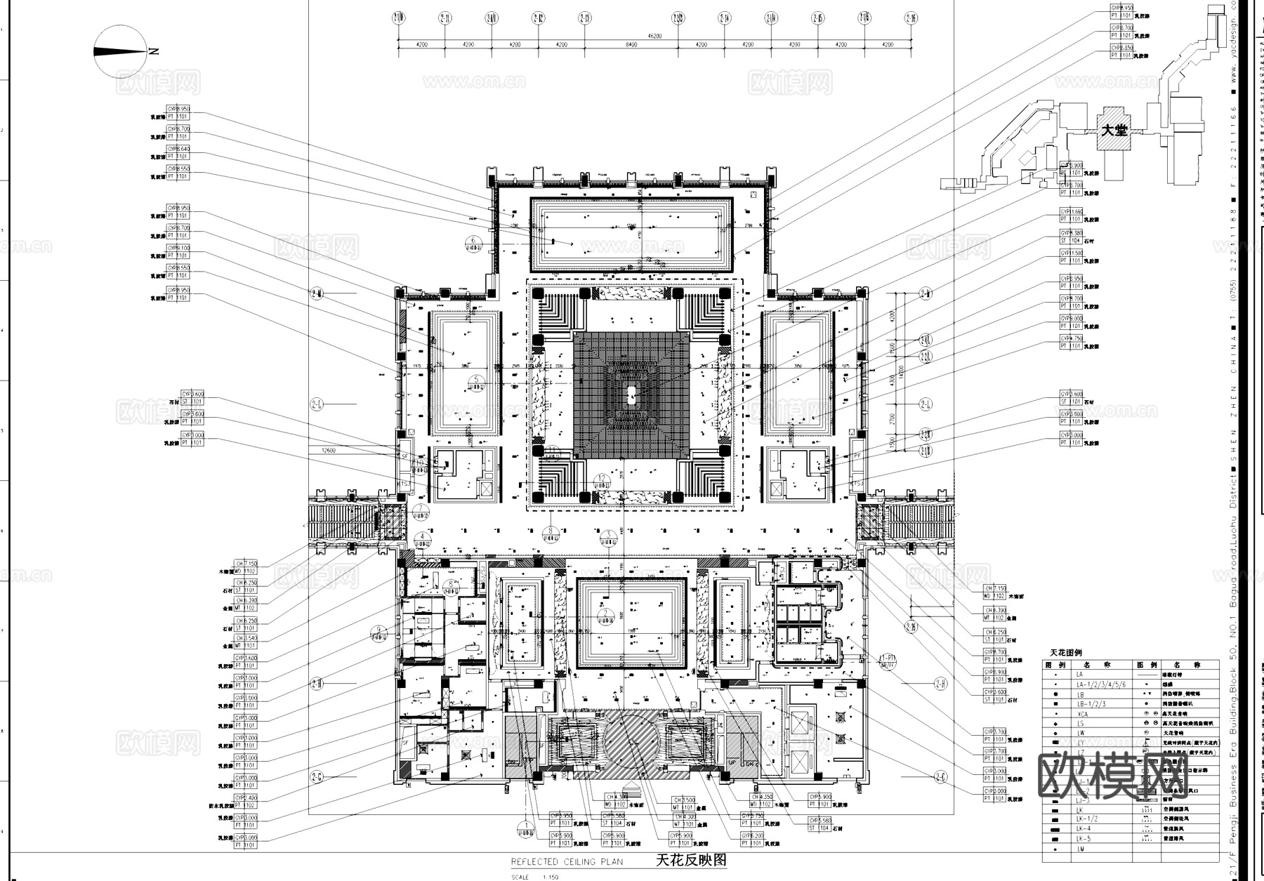 西安金地湖城大境凯悦酒店一层大堂室内工装CAD施工图cad施工图