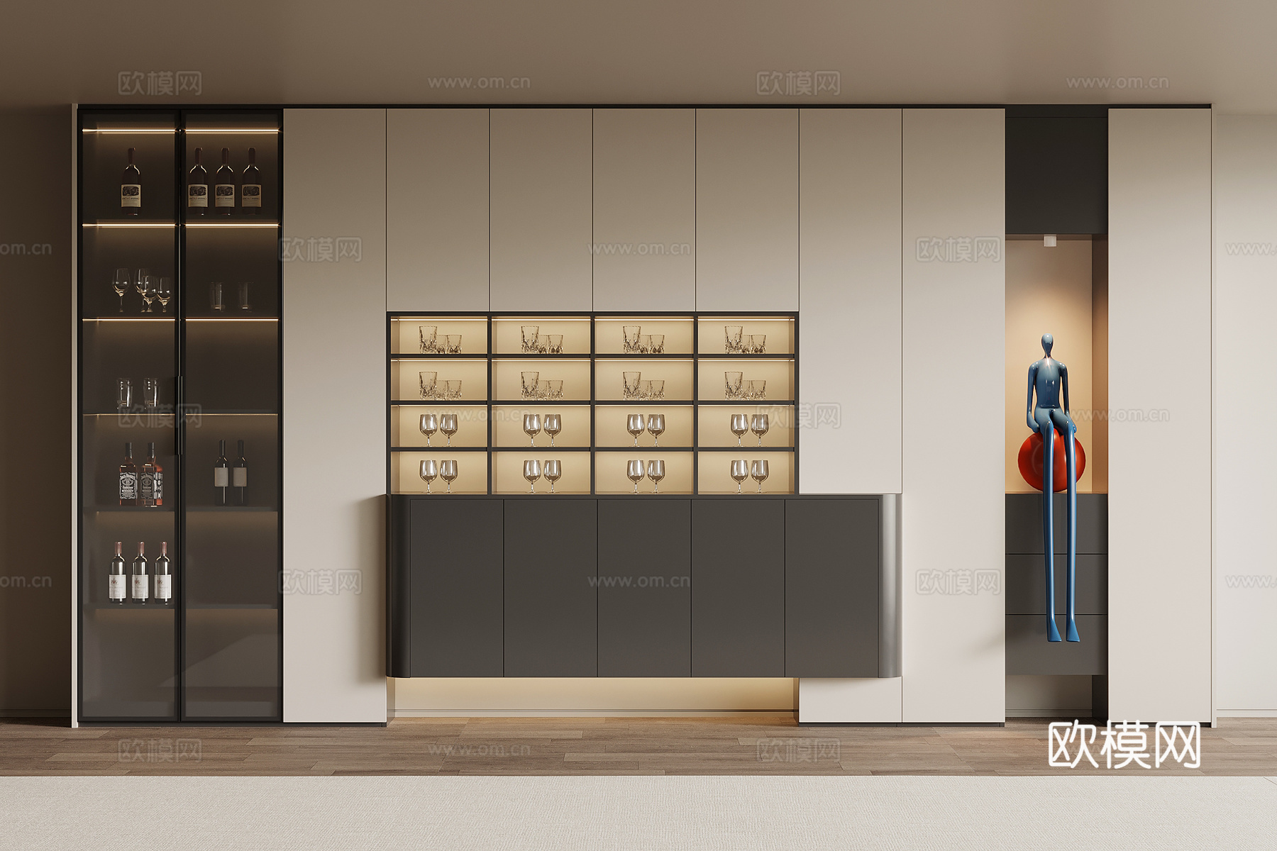 现代意式酒柜 餐边柜su模型下载（渲染图1）