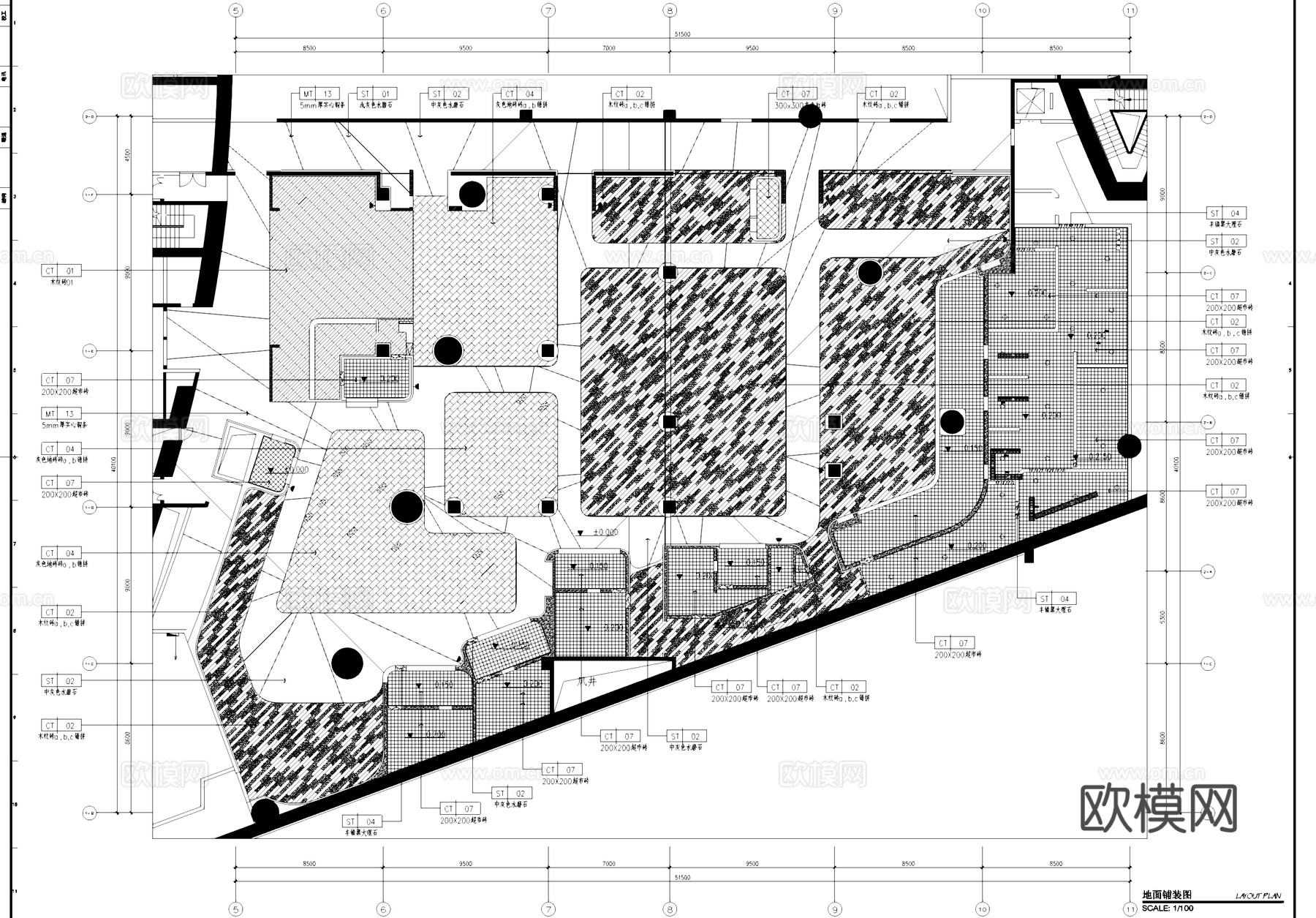 美食广场小吃城室内工装平面系统图CAD施工图cad施工图