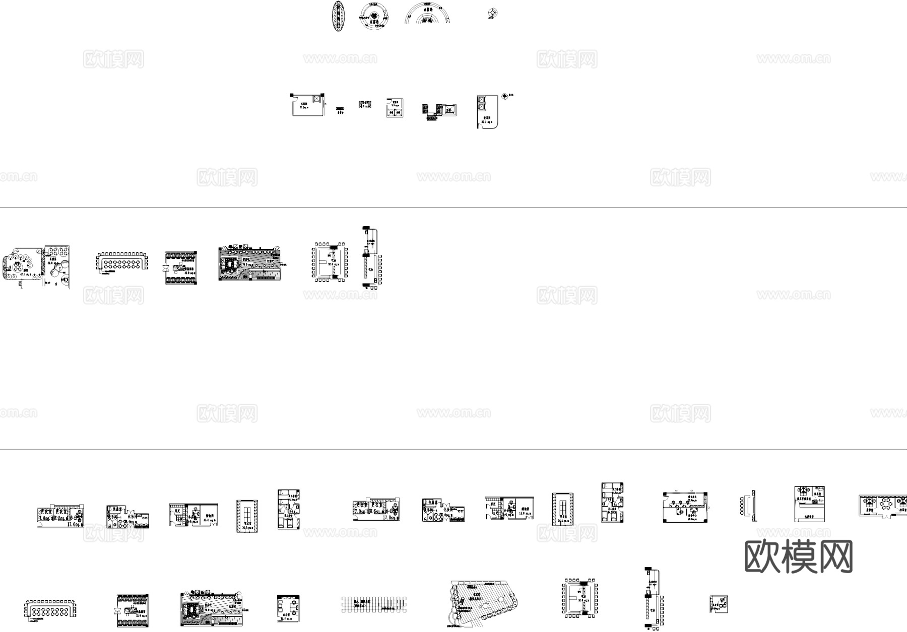 餐饮空间常用局部平面CAD图块图库cad施工图