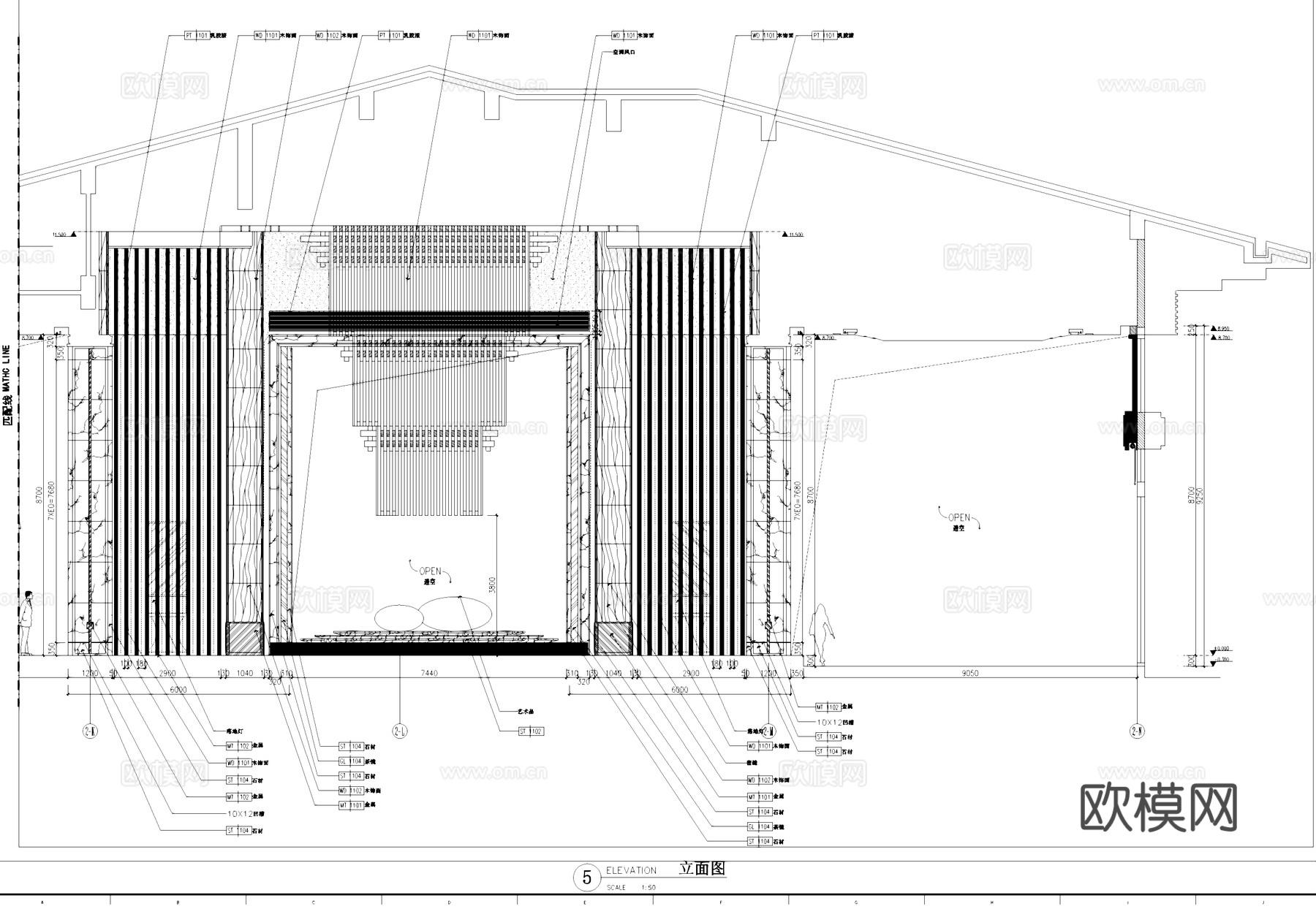 西安金地湖城大境凯悦酒店一层大堂室内工装CAD施工图cad施工图