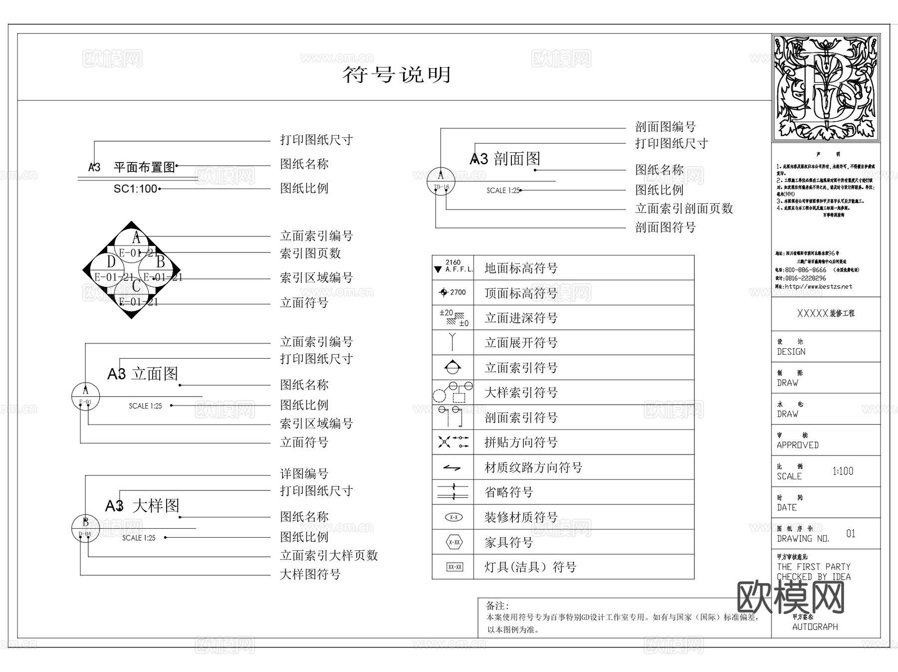 梁志天标准制图规范图例图表图框CAD图库图块施工图合集cad施工图