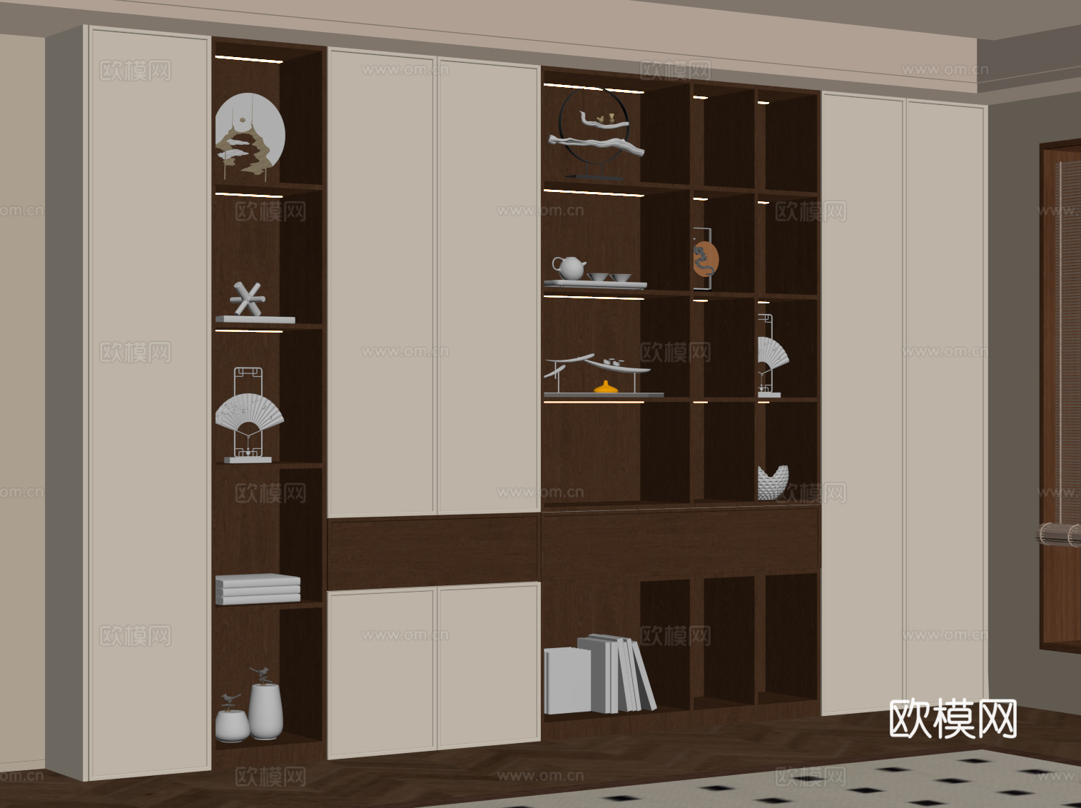 中古风书柜su模型