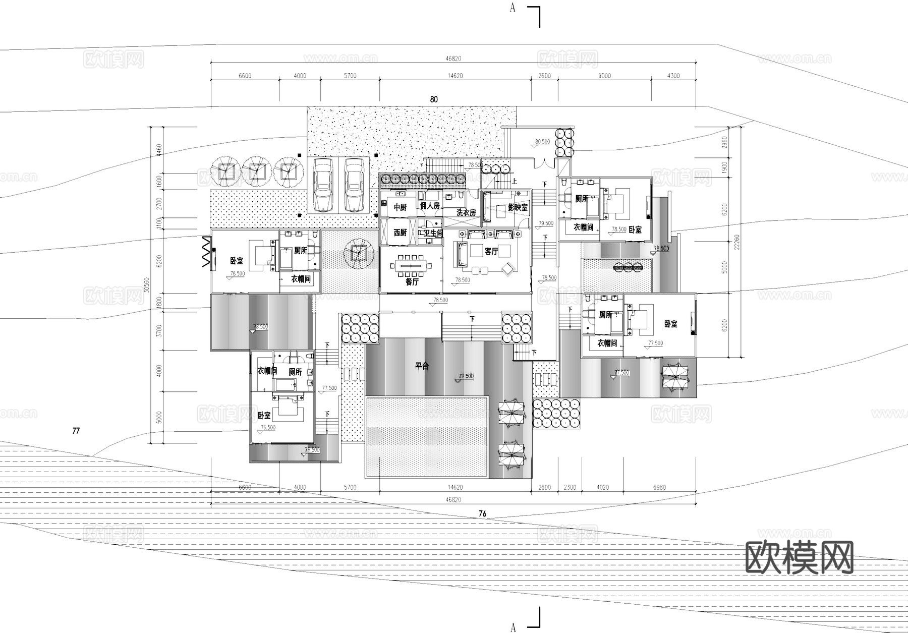 山地民宿别墅建筑平剖面CAD施工图cad施工图